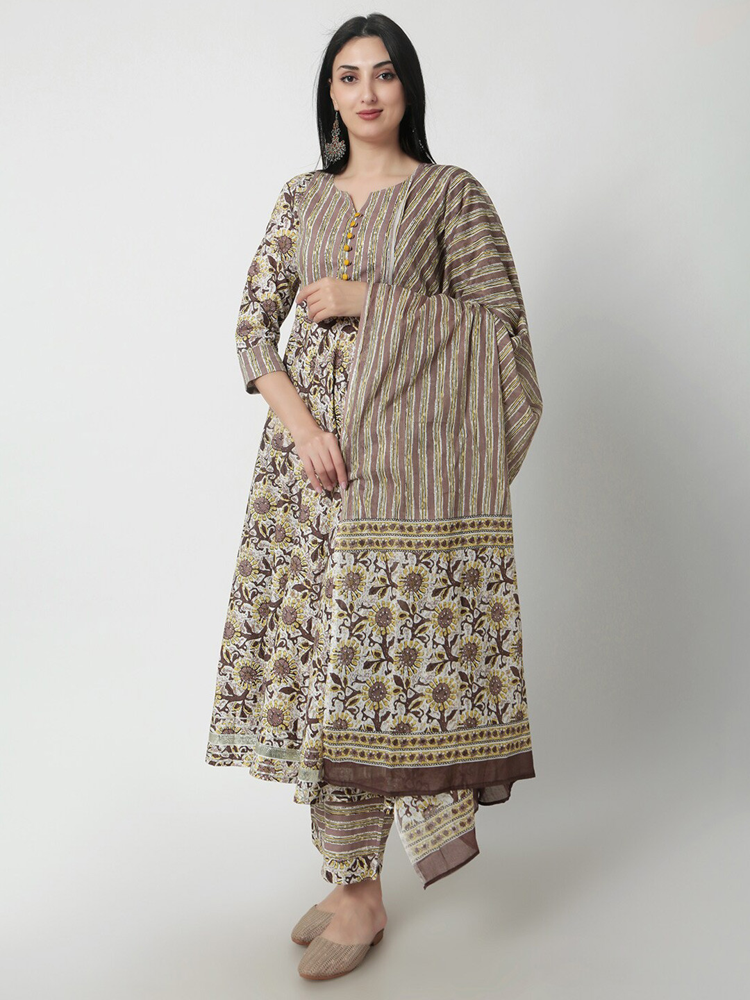 KALINI Floral Printed Gotta Patti Pure Cotton Anarkali Kurta With Palazzos & Dupatta, Brown
KALINI Floral Printed Gotta Patti Pure Cotton Anarkali Kurta With Palazzos & Dupatta, Brown