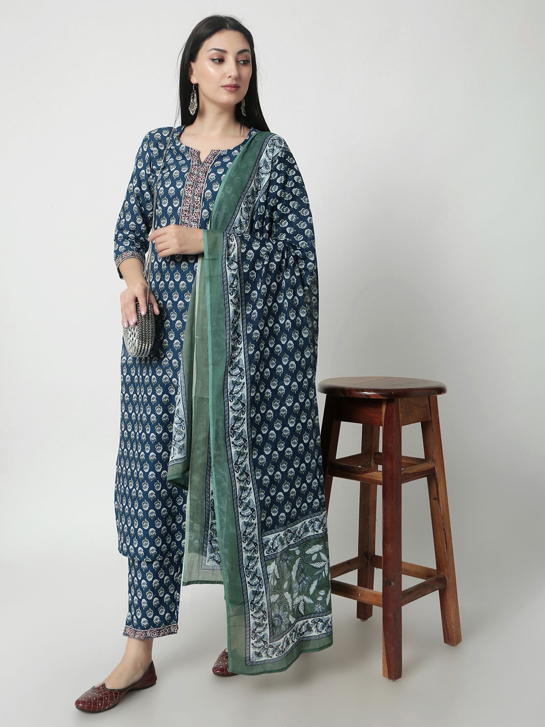 KALINI Ethnic Motifs Printed Pure Cotton Straight Kurta & Trousers With Dupatta, Blue
KALINI Ethnic Motifs Printed Pure Cotton Straight Kurta & Trousers With Dupatta, Blue