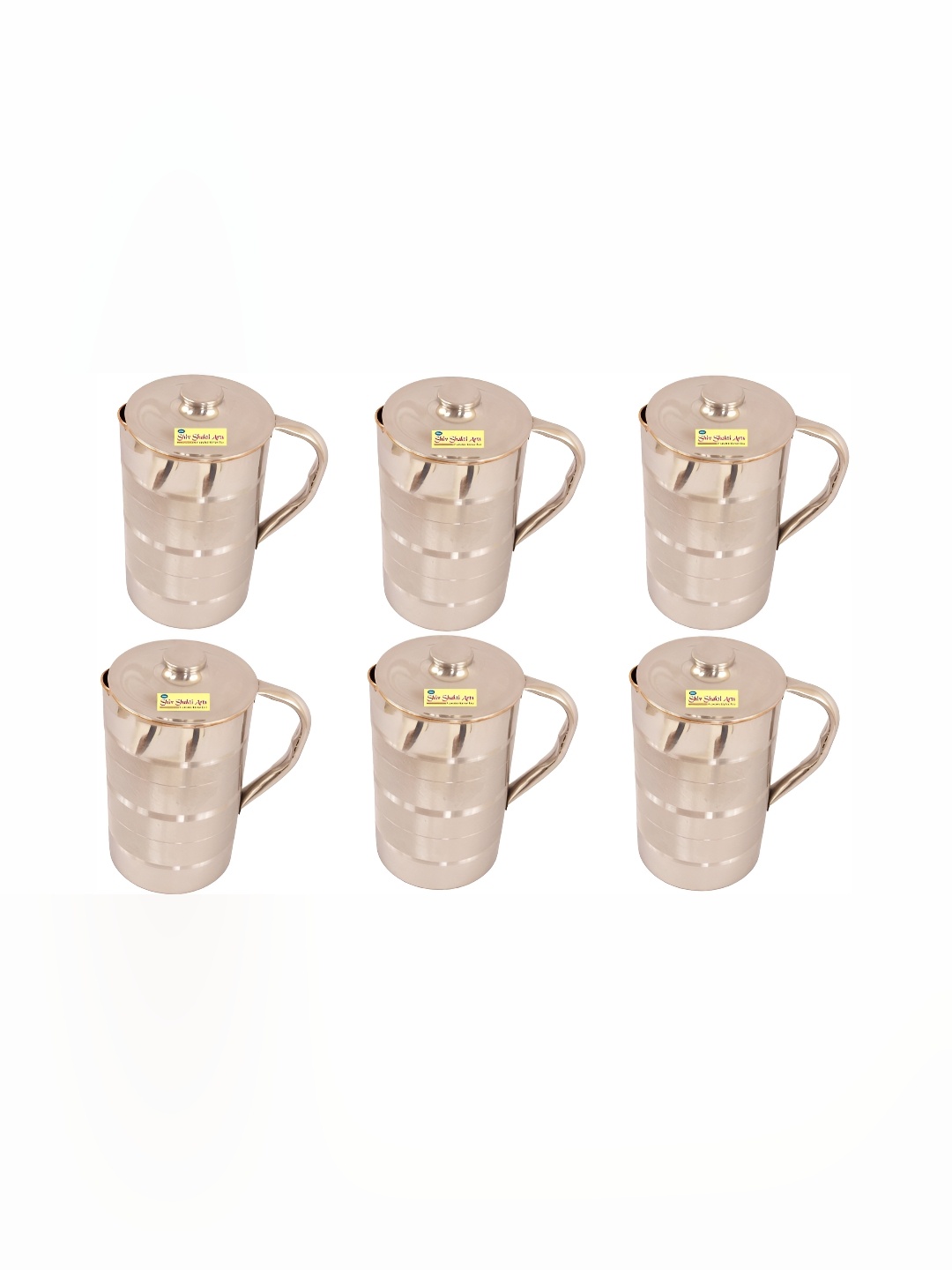 Shivshakti Arts Silver Toned 6 Pieces Easy To Clean Copper Water Jugs 1.325 L Each
Shivshakti Arts Silver Toned 6 Pieces Easy To Clean Copper Water Jugs 1.325 L Each