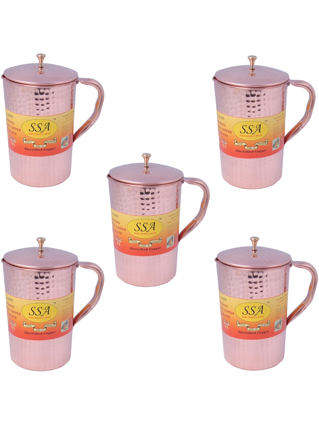 Shivshakti Arts Copper-Toned 5 Pieces Easy to Clean Copper Water Jug With Lid 2 L Each
Shivshakti Arts Copper-Toned 5 Pieces Easy to Clean Copper Water Jug With Lid 2 L Each