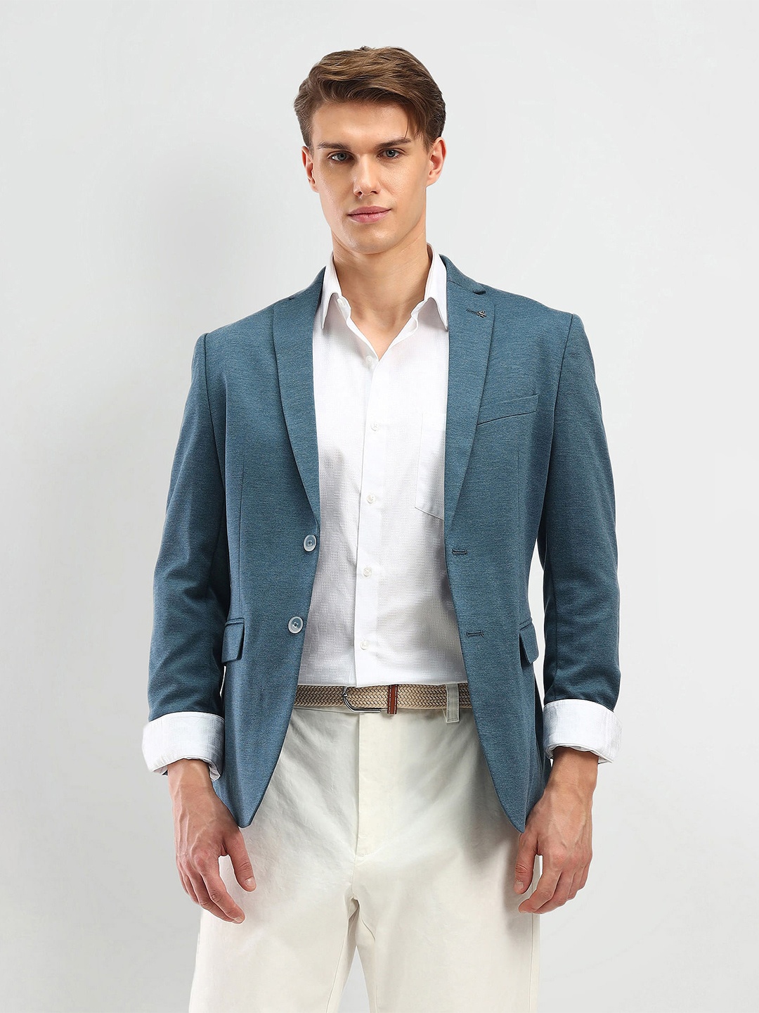 Arrow Self Design Notched Lapel Long Sleeves Slim-Fit Single Breasted Blazer, Teal
Arrow Self Design Notched Lapel Long Sleeves Slim-Fit Single Breasted Blazer, Teal