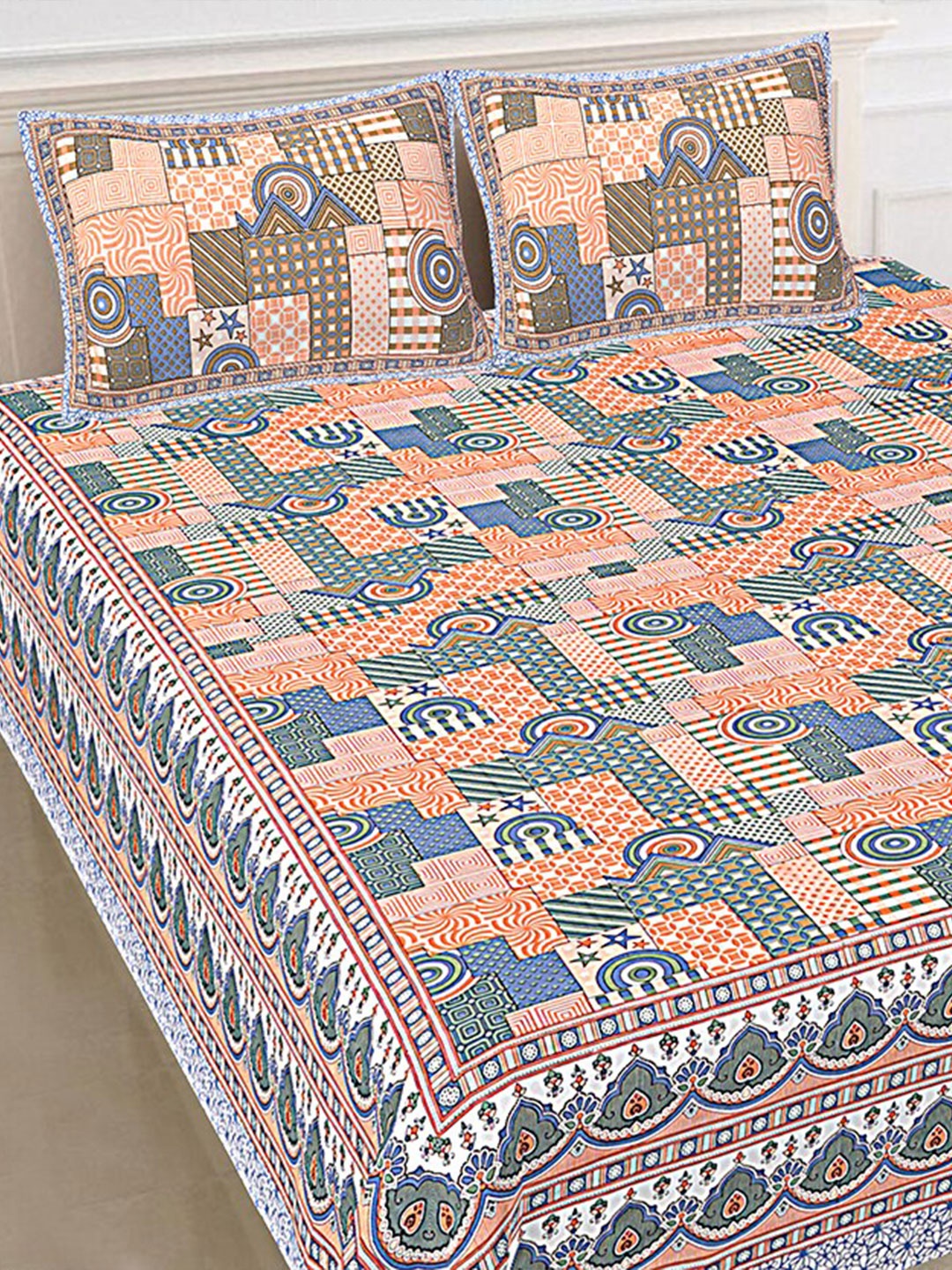 SHOOLIN Blue & White Geometric Printed 144 TC Cotton King Bedsheet with 2 Pillow Covers
SHOOLIN Blue & White Geometric Printed 144 TC Cotton King Bedsheet with 2 Pillow Covers