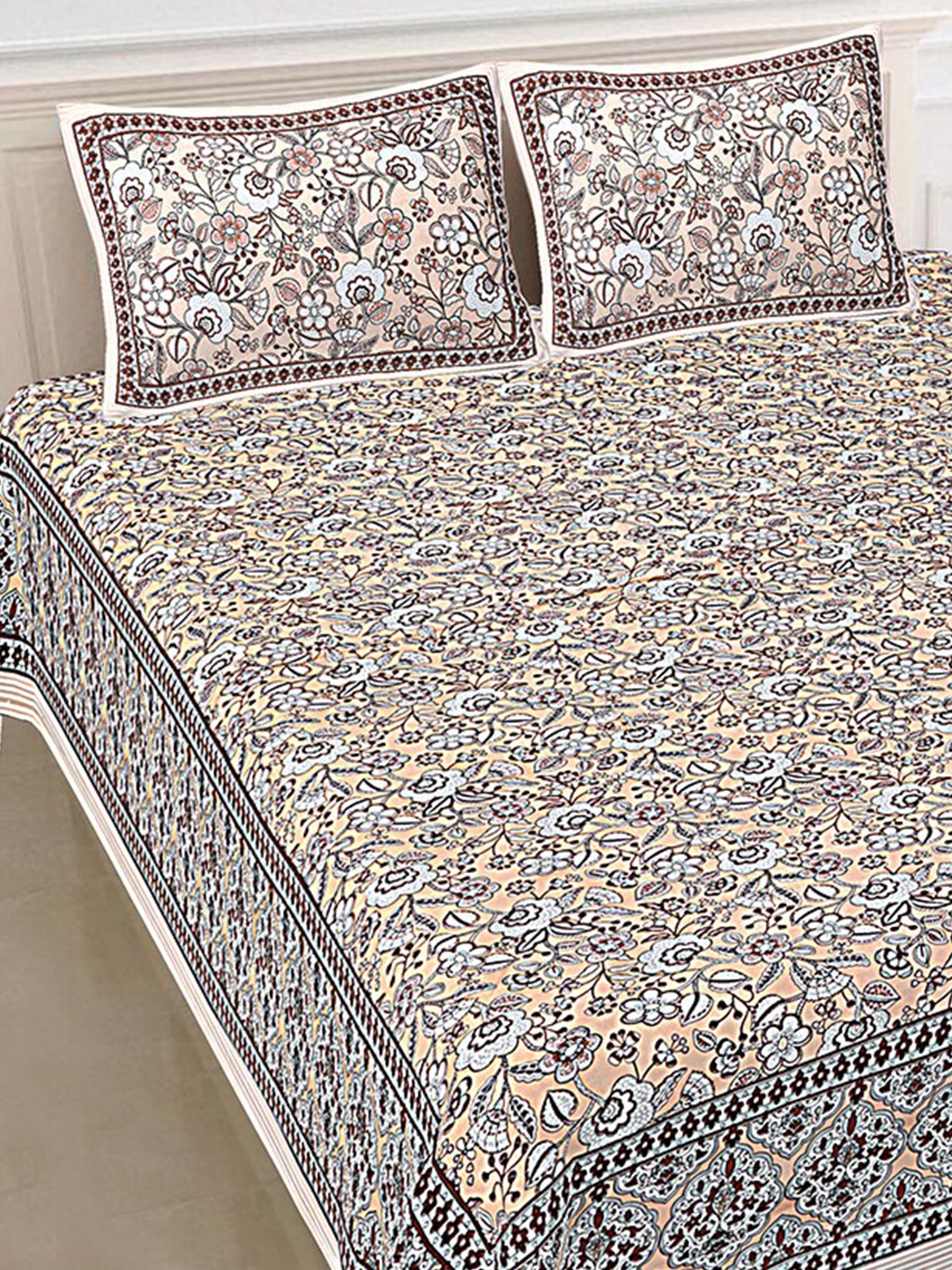 SHOOLIN Black & Beige Floral Printed 144 TC Cotton King Bedsheet with 2 Pillow Covers
SHOOLIN Black & Beige Floral Printed 144 TC Cotton King Bedsheet with 2 Pillow Covers