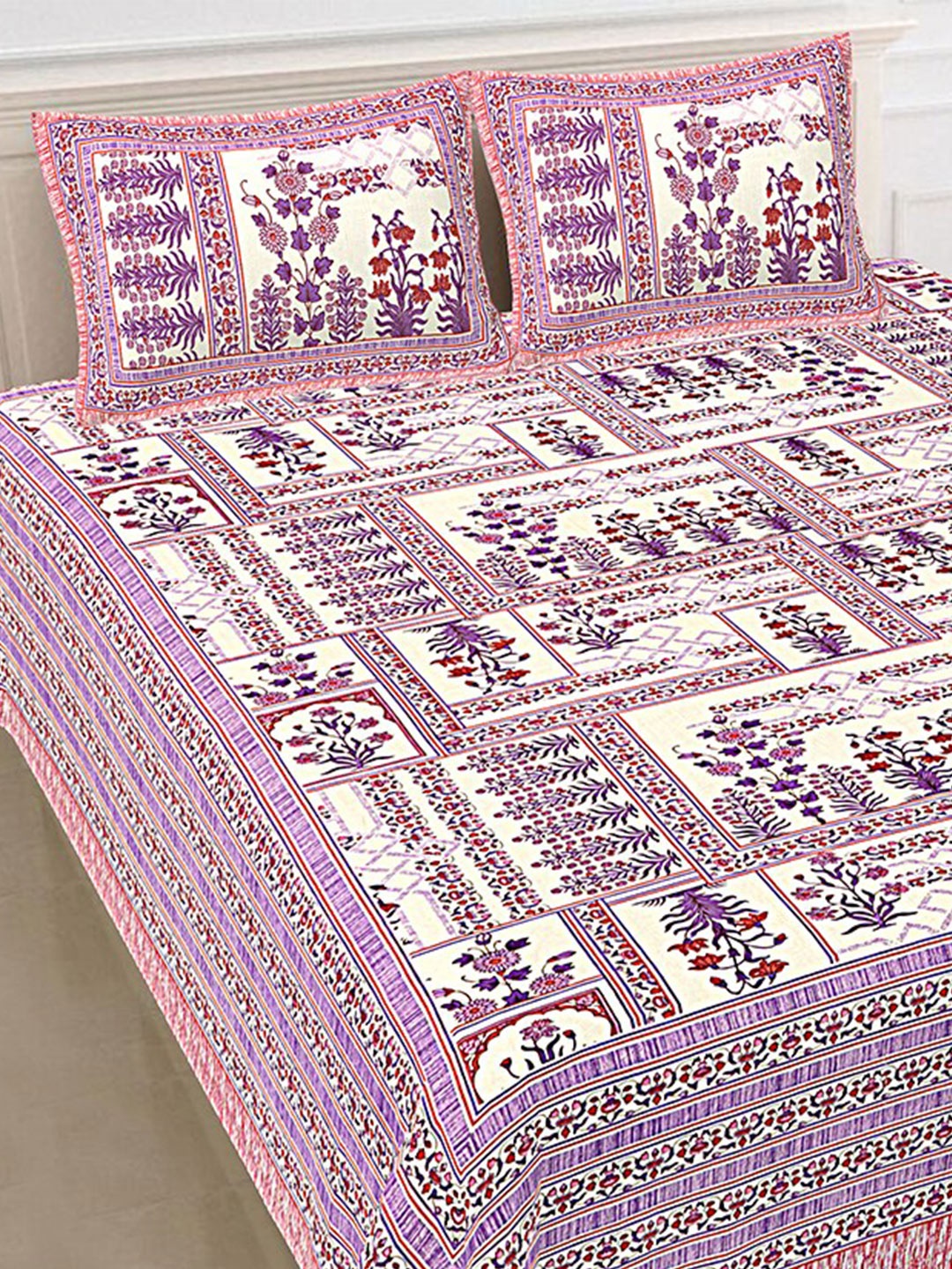 SHOOLIN Purple & White Geometric Printed 144 TC King Cotton Bedsheet with 2 Pillow Covers
SHOOLIN Purple & White Geometric Printed 144 TC King Cotton Bedsheet with 2 Pillow Covers
