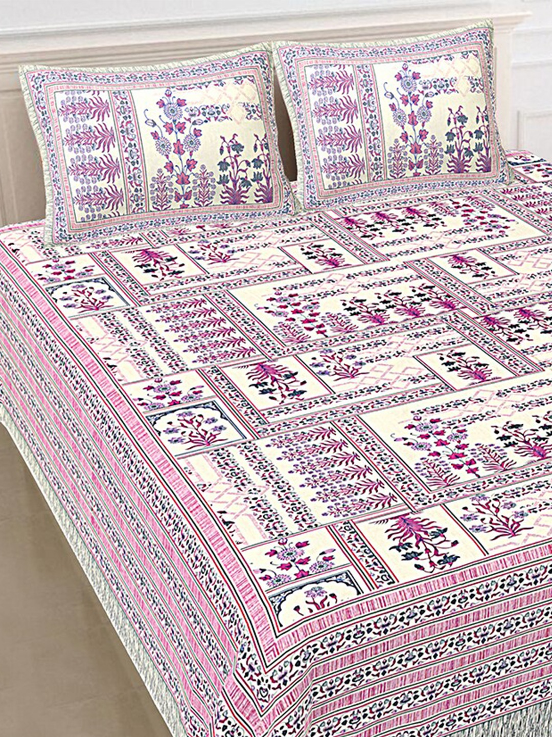 SHOOLIN White & Pink Floral Printed 144 TC King Cotton Bedsheet with 2 Pillow Covers
SHOOLIN White & Pink Floral Printed 144 TC King Cotton Bedsheet with 2 Pillow Covers