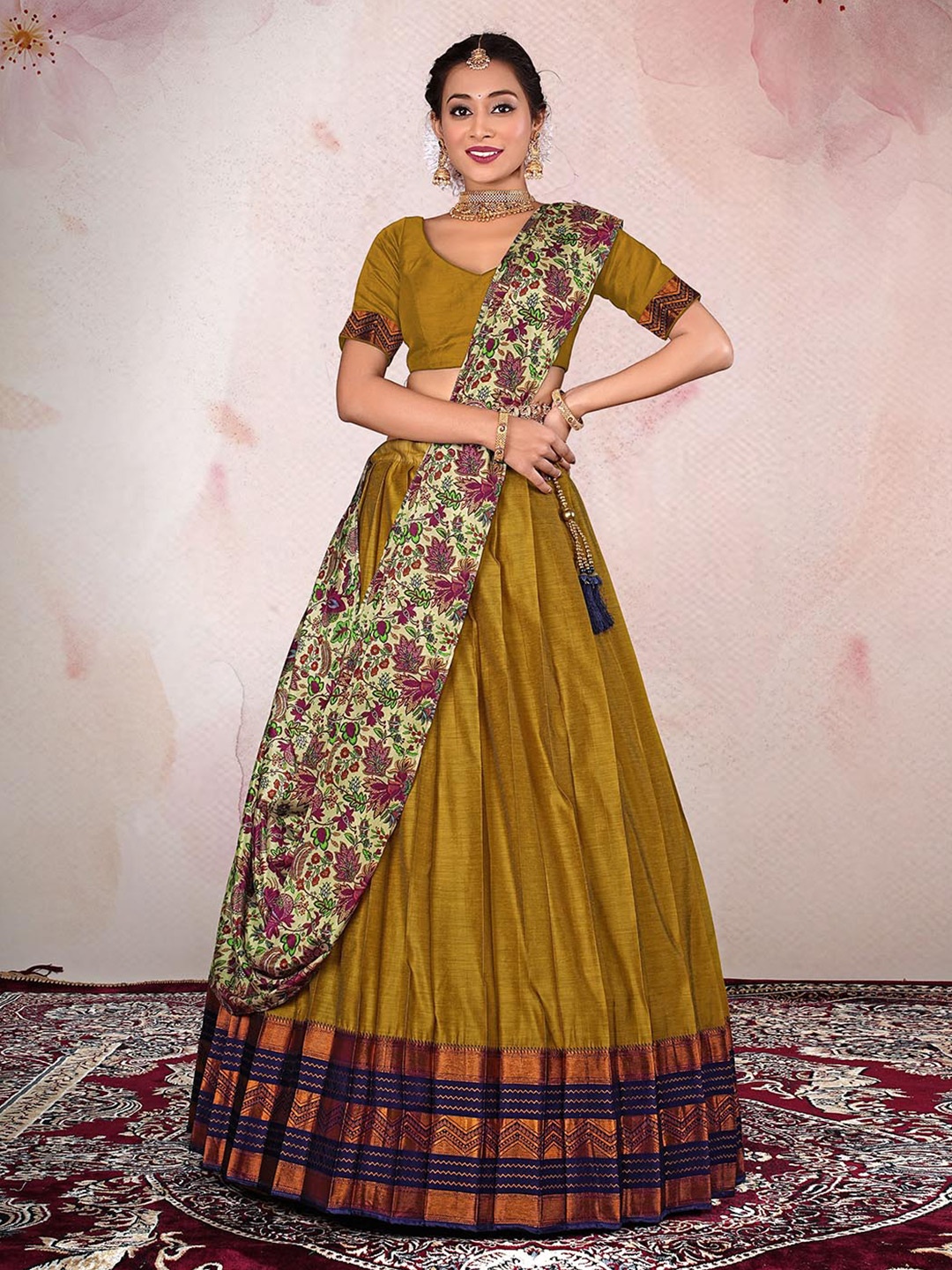 HALFSAREE STUDIO Zari Semi-Stitched Lehenga & Unstitched Blouse With Dupatta, Mustard
HALFSAREE STUDIO Zari Semi-Stitched Lehenga & Unstitched Blouse With Dupatta, Mustard