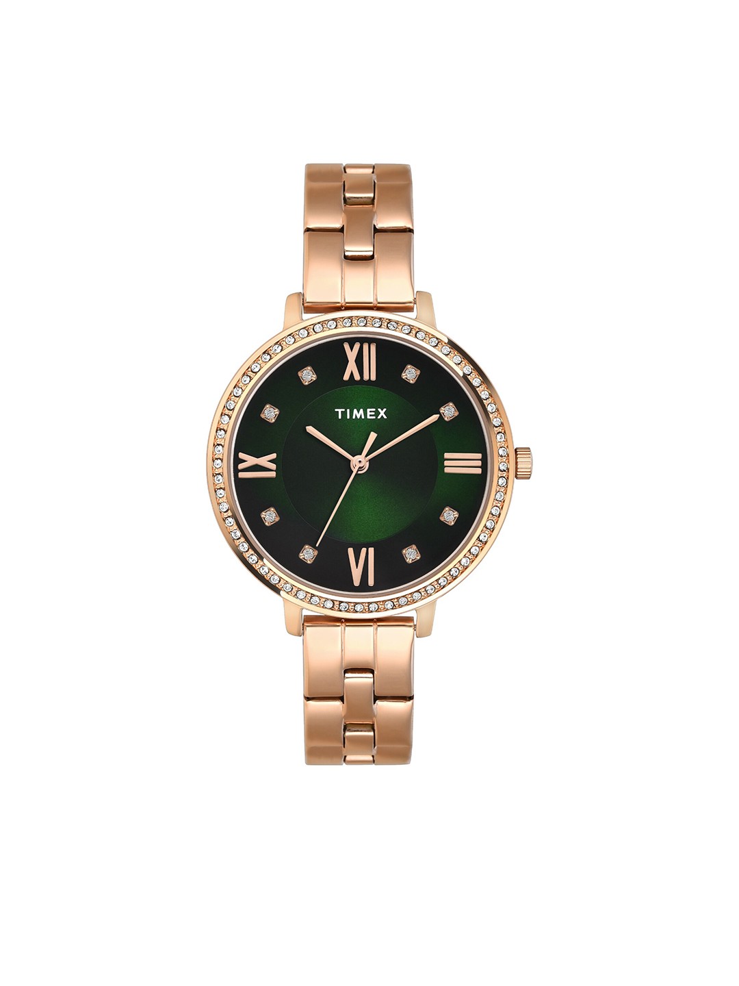 Timex Women Embellished Stainless Steel Bracelet Style Straps Analogue Watch-TWEL14710, Green
Timex Women Embellished Stainless Steel Bracelet Style Straps Analogue Watch-TWEL14710, Green
