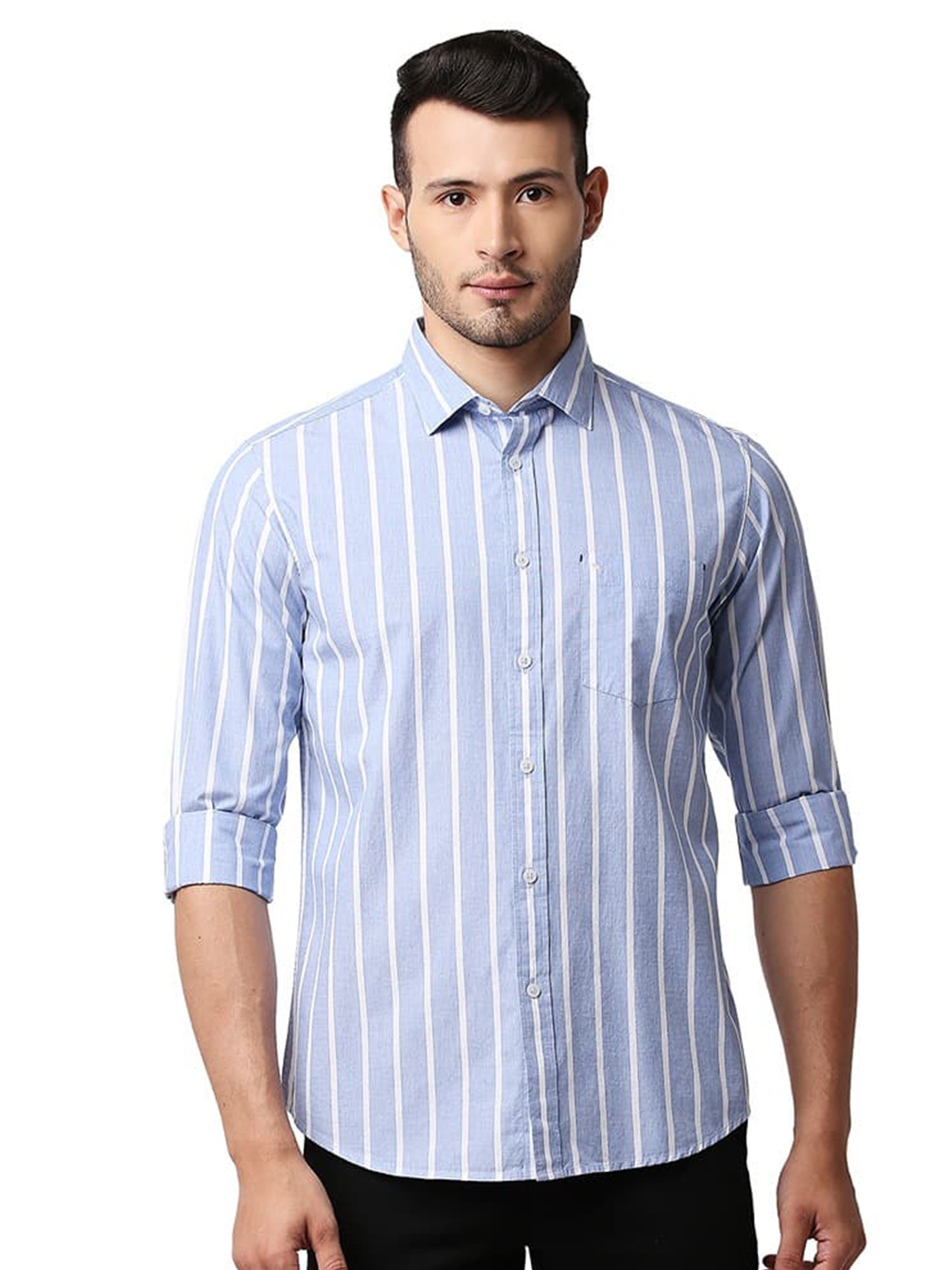 Basics Vertical Stripes Spread Collar Long Sleeves Cotton Slim Fit Casual Shirt, Blue
Basics Vertical Stripes Spread Collar Long Sleeves Cotton Slim Fit Casual Shirt, Blue
