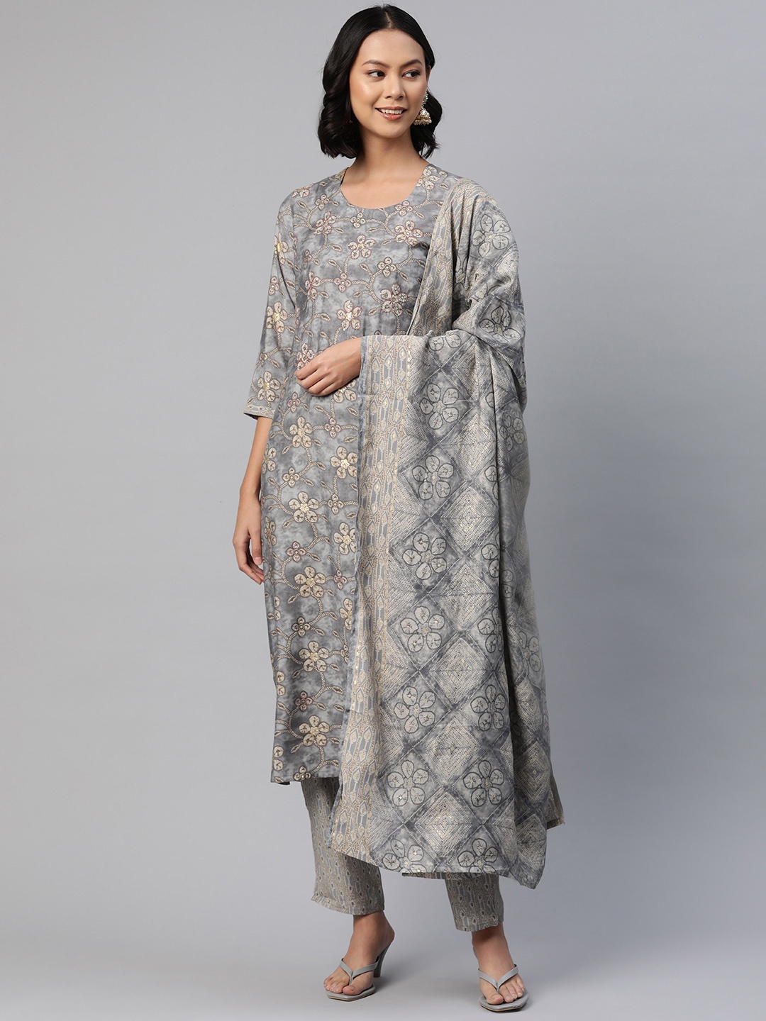 Readiprint Women Ethnic Motifs Printed Regular Kantha Work Pure Silk Kurta Set, Grey
Readiprint Women Ethnic Motifs Printed Regular Kantha Work Pure Silk Kurta Set, Grey