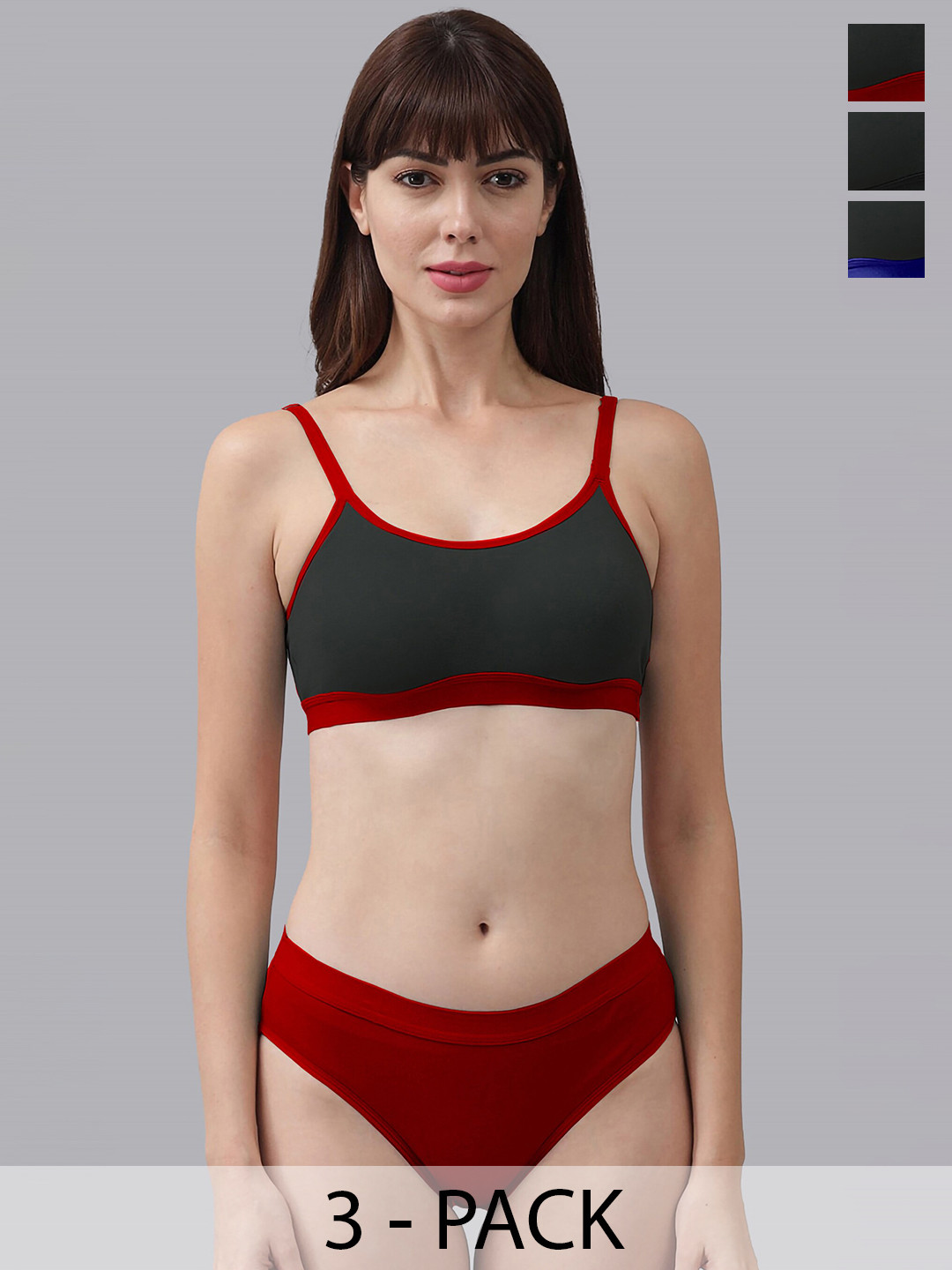 PIBU Pack Of 3 Cotton Lingerie Sets, Black
PIBU Pack Of 3 Cotton Lingerie Sets, Black