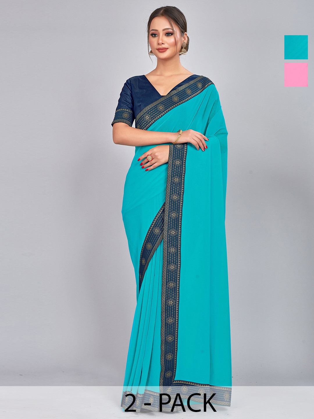 CastilloFab Selection Of 2 Zari Pure Georgette Saree, Pink
CastilloFab Selection Of 2 Zari Pure Georgette Saree, Pink