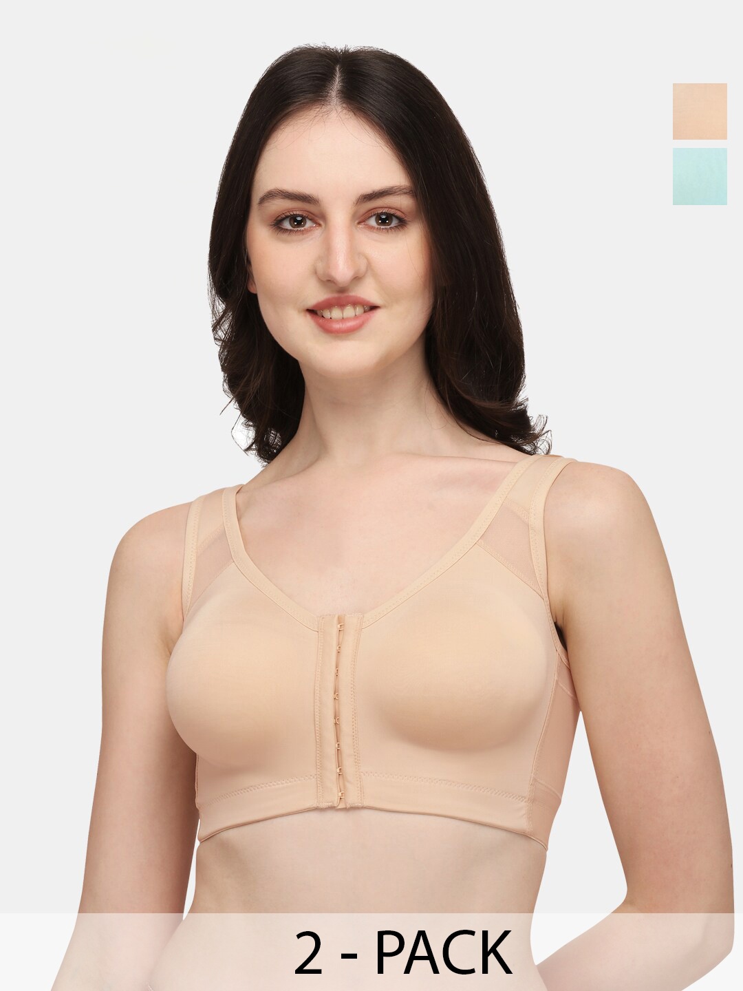 Soie Pack Of 2 Front Closure Full Coverage Non Padded Non Wired Posture Correction Bra, Blue
Soie Pack Of 2 Front Closure Full Coverage Non Padded Non Wired Posture Correction Bra, Blue