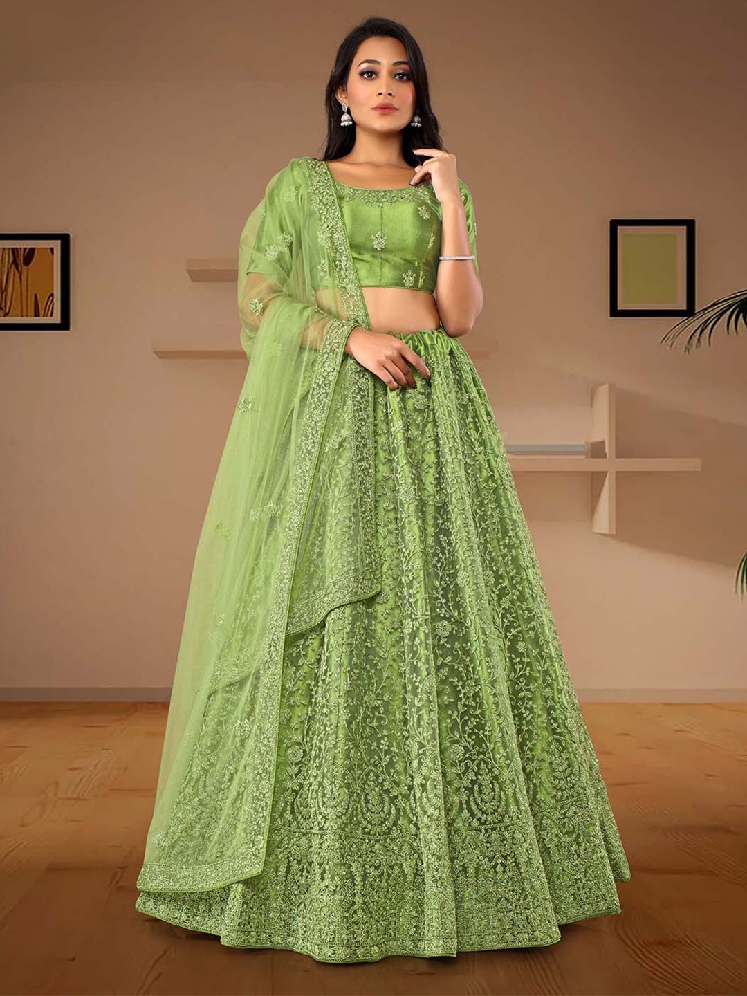HALFSAREE STUDIO Embroidered Semi-Stitched Lehenga & Unstitched Blouse With Dupatta, Olive
HALFSAREE STUDIO Embroidered Semi-Stitched Lehenga & Unstitched Blouse With Dupatta, Olive