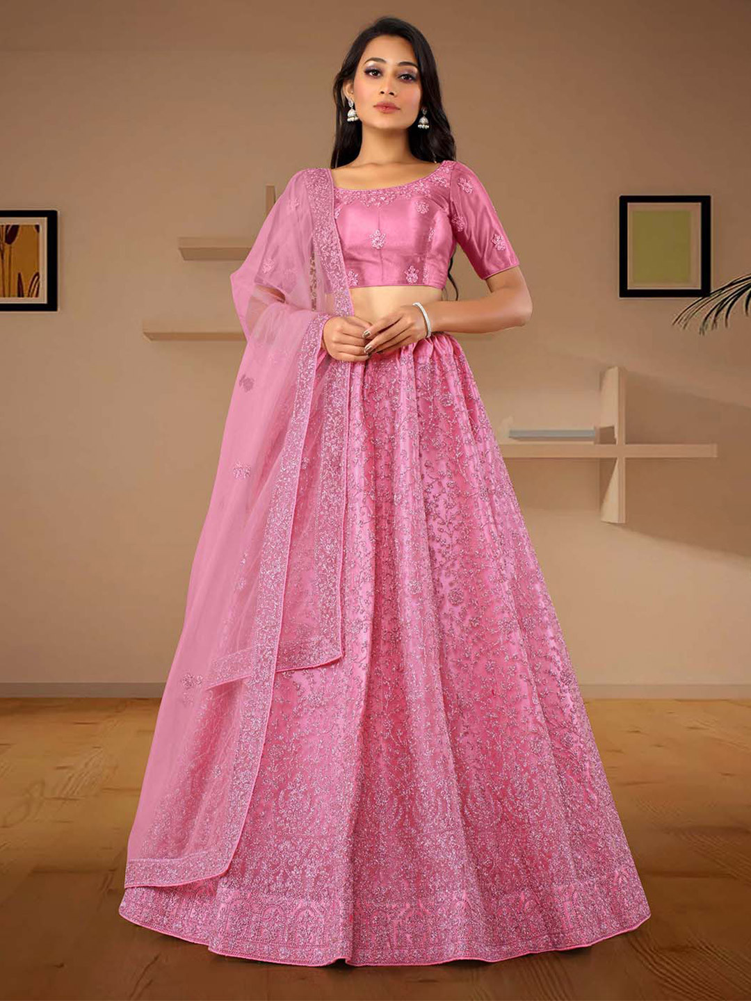 HALFSAREE STUDIO Embroidered Semi-Stitched Lehenga & Unstitched Blouse With Dupatta, Pink
HALFSAREE STUDIO Embroidered Semi-Stitched Lehenga & Unstitched Blouse With Dupatta, Pink