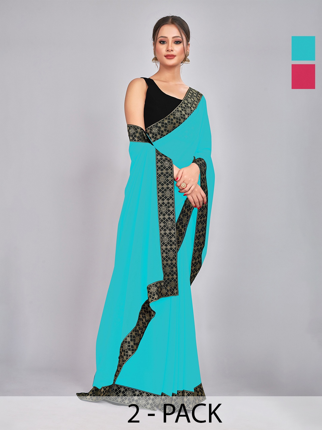 CastilloFab Selection Of 2 Woven Design Georgette Saree With Lace Border, Turquoise blue
CastilloFab Selection Of 2 Woven Design Georgette Saree With Lace Border, Turquoise blue