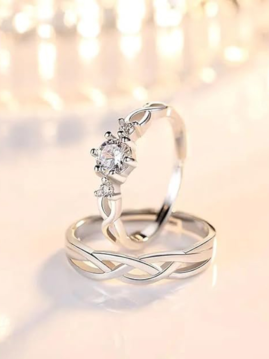 KRYSTALZ Set Of 2 Alloy Sliver-Plated Cubic Zirconia Studded Couple Finger Ring, Silver
KRYSTALZ Set Of 2 Alloy Sliver-Plated Cubic Zirconia Studded Couple Finger Ring, Silver
