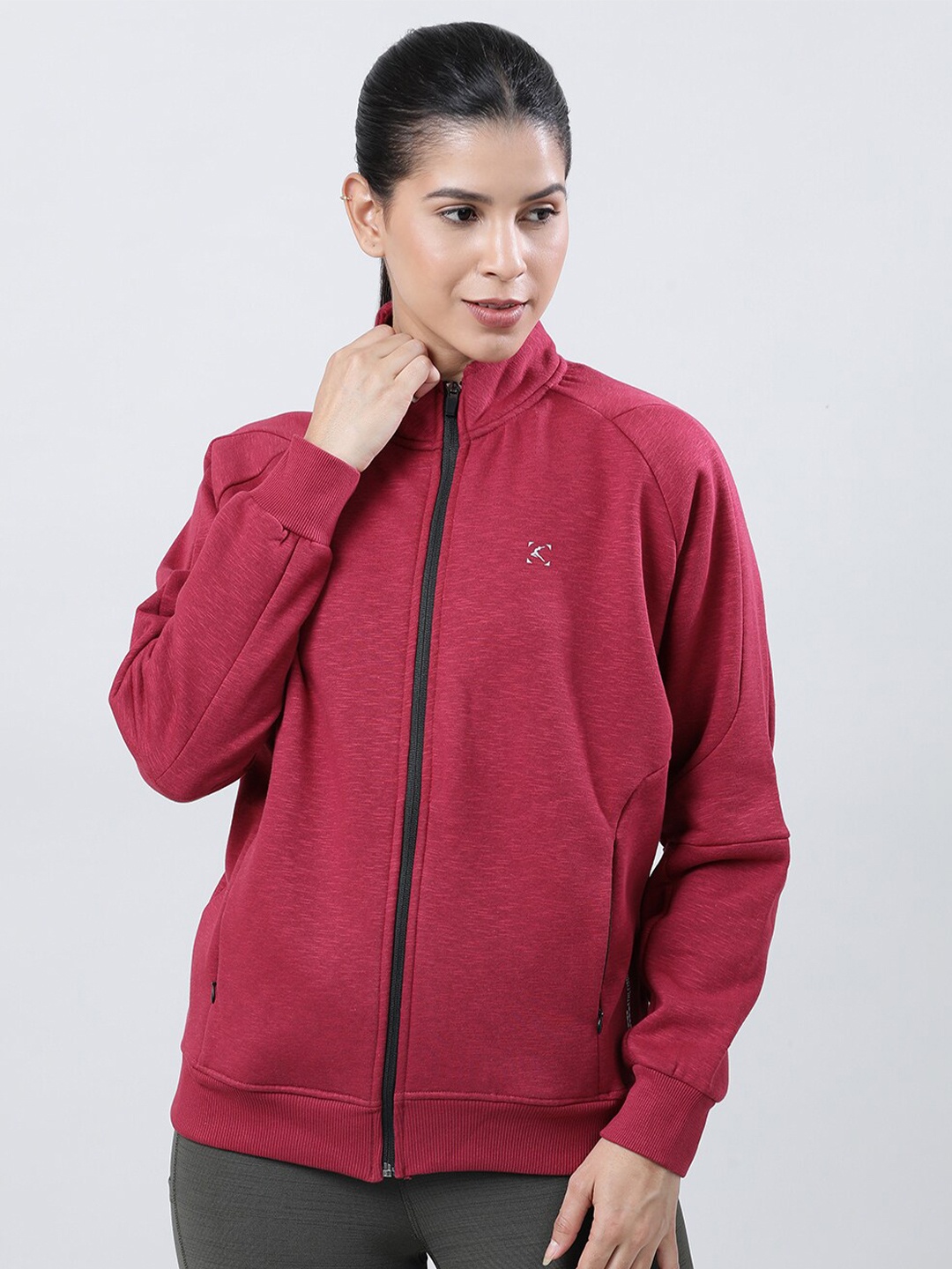 Lovable Sport Mock Collar Fleece Sporty Jacket, Maroon