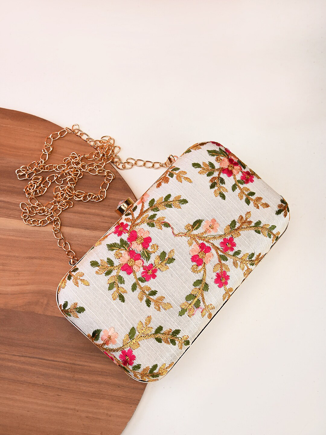 gaura pakhi Embroidered Party Box Clutch, White 
gaura pakhi Embroidered Party Box Clutch, White