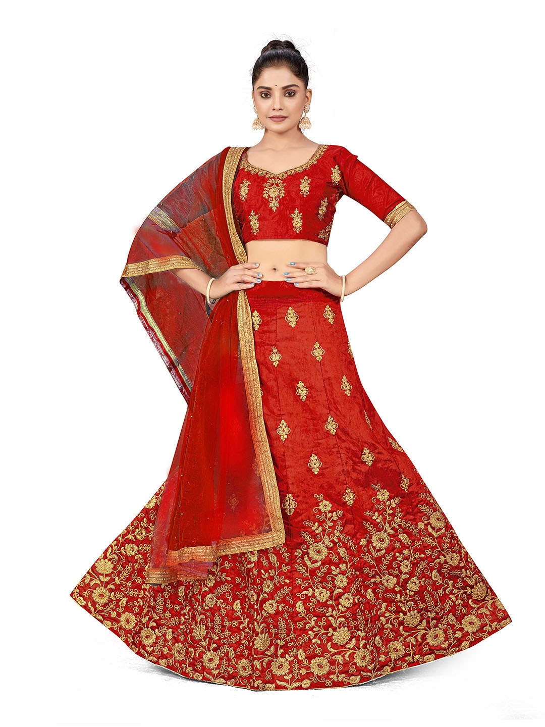 MANVAA Embroidered Beads and Stones Semi-Stitched Lehenga & Unstitched Blouse With Dupatta, Rust
MANVAA Embroidered Beads and Stones Semi-Stitched Lehenga & Unstitched Blouse With Dupatta, Rust