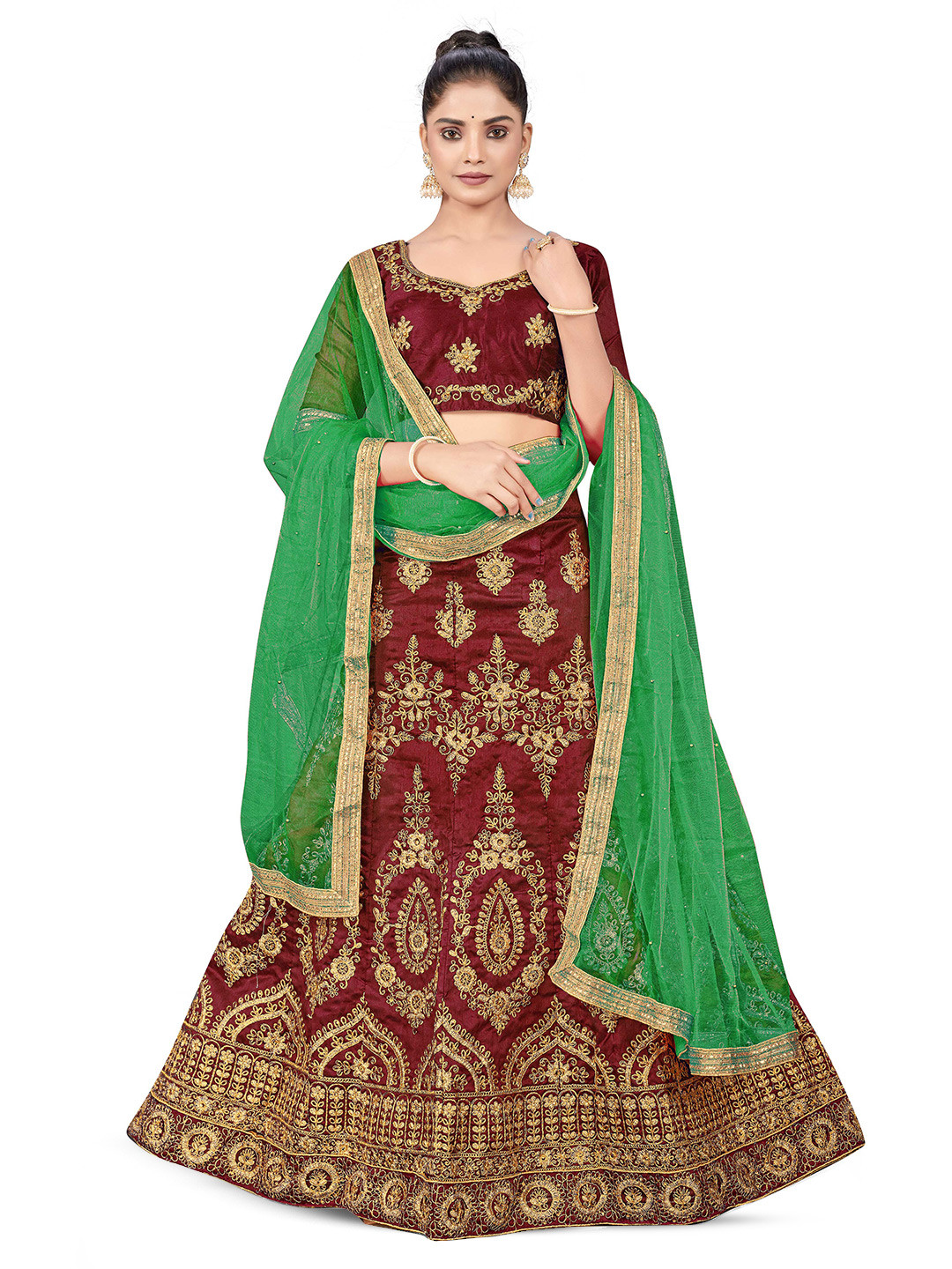 MANVAA Embroidered Beads & Stones Semi-Stitched Lehenga & Unstitched Blouse With Dupatta, Maroon
MANVAA Embroidered Beads & Stones Semi-Stitched Lehenga & Unstitched Blouse With Dupatta, Maroon