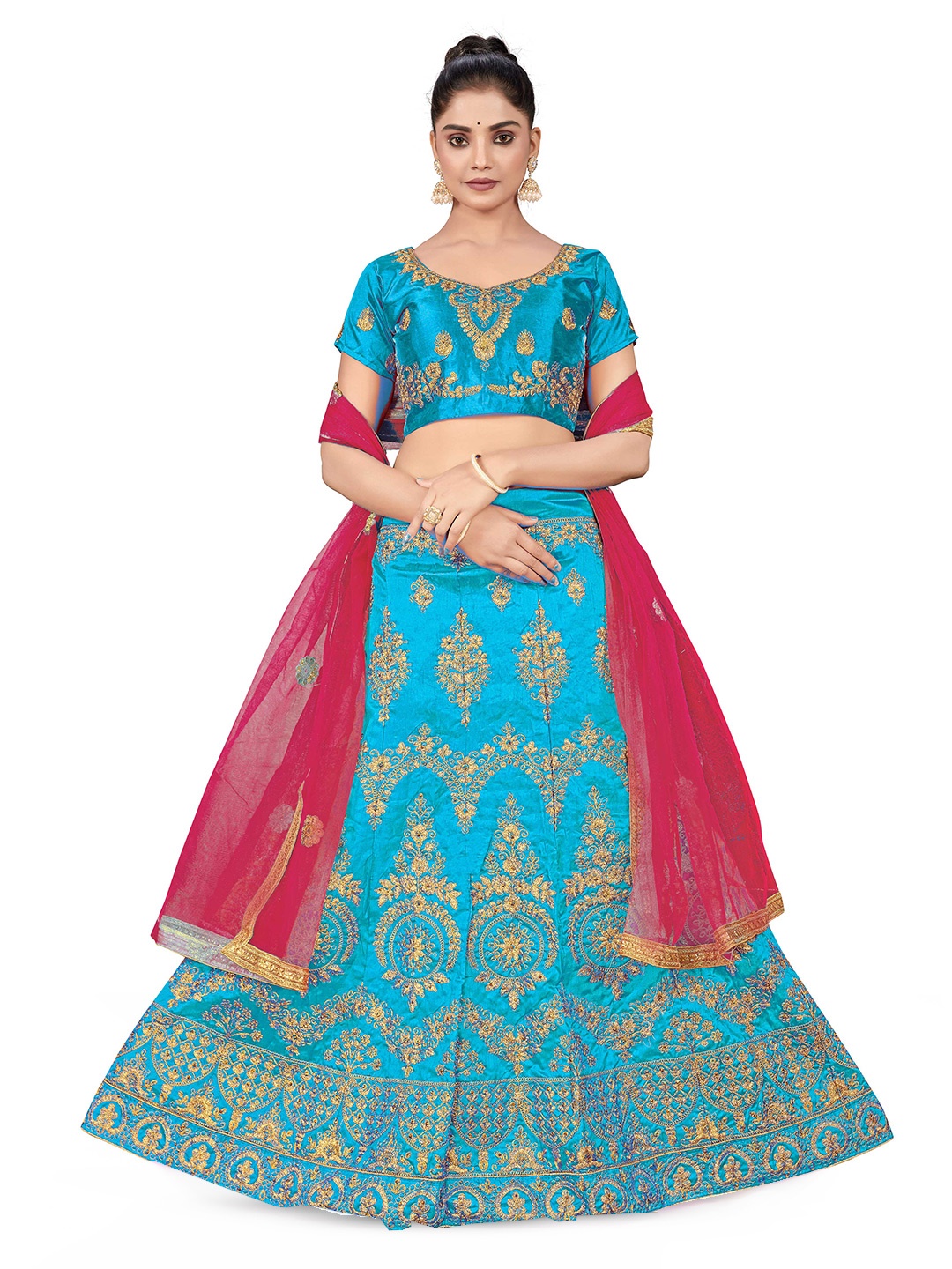 MANVAA Embroidered Beads and Stones Semi-Stitched Lehenga & Unstitched Blouse With Dupatta, Blue
MANVAA Embroidered Beads and Stones Semi-Stitched Lehenga & Unstitched Blouse With Dupatta, Blue