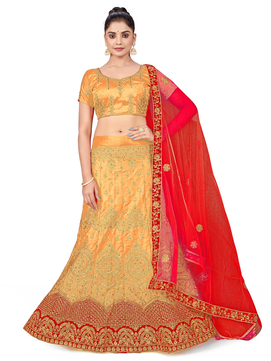 MANVAA Embroidered Satin Semi Stitched Lehenga & Unstitched Blouse With Dupatta, Beige
MANVAA Embroidered Satin Semi Stitched Lehenga & Unstitched Blouse With Dupatta, Beige