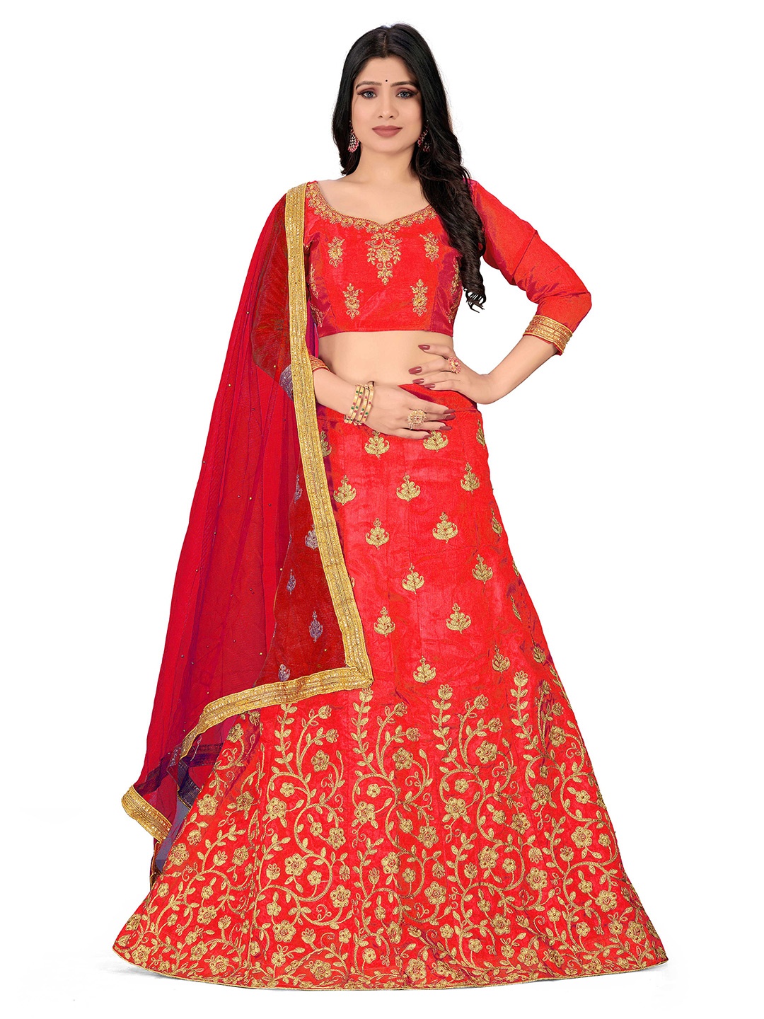 MANVAA Embroidered Beads and Stones Semi-Stitched Lehenga & Unstitched Blouse With Dupatta, Rust
MANVAA Embroidered Beads and Stones Semi-Stitched Lehenga & Unstitched Blouse With Dupatta, Rust