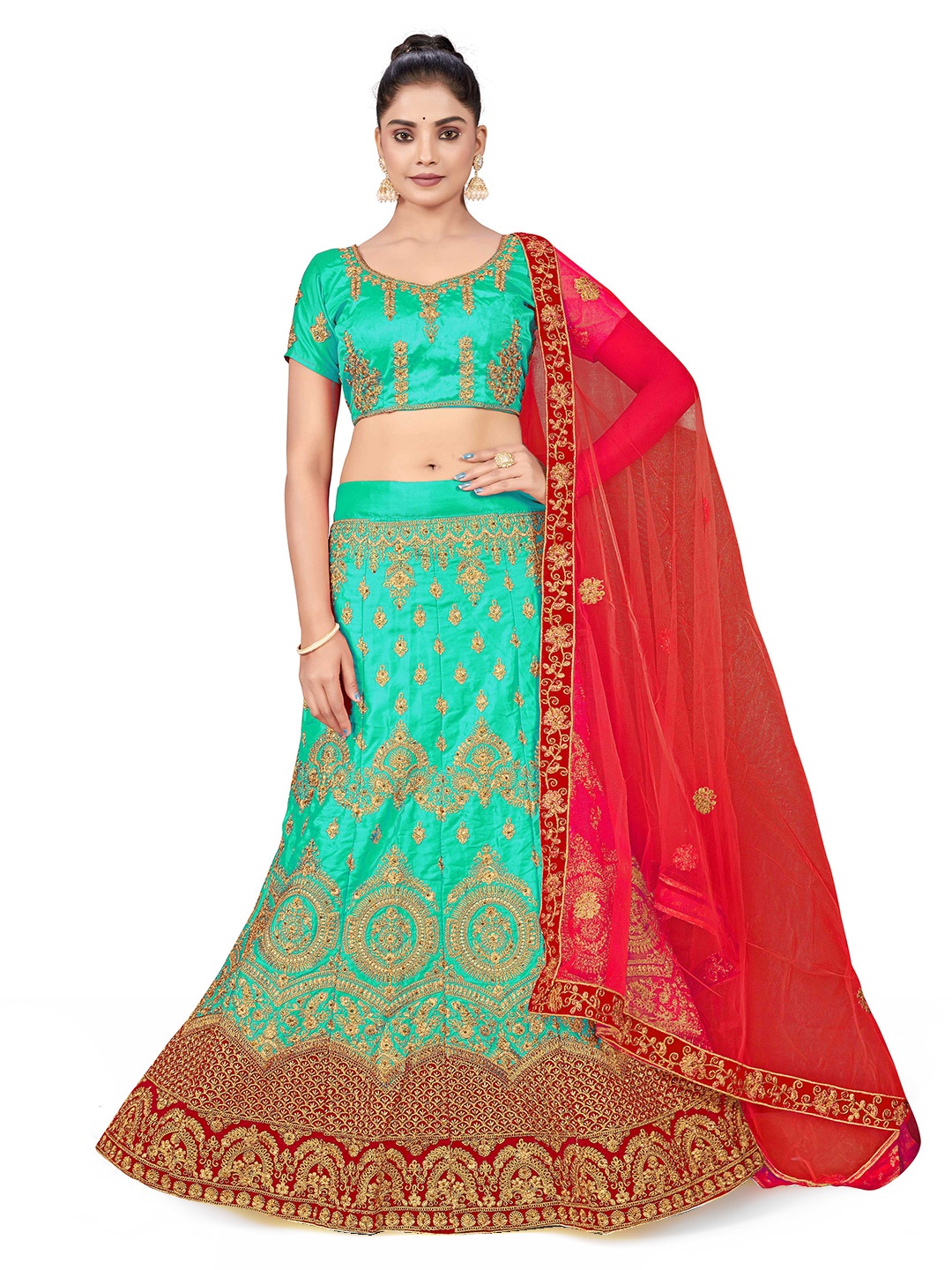 MANVAA Embroidered Beads and Stones Semi-Stitched Lehenga & Unstitched Blouse With Dupatta, Sea green
MANVAA Embroidered Beads and Stones Semi-Stitched Lehenga & Unstitched Blouse With Dupatta, Sea green