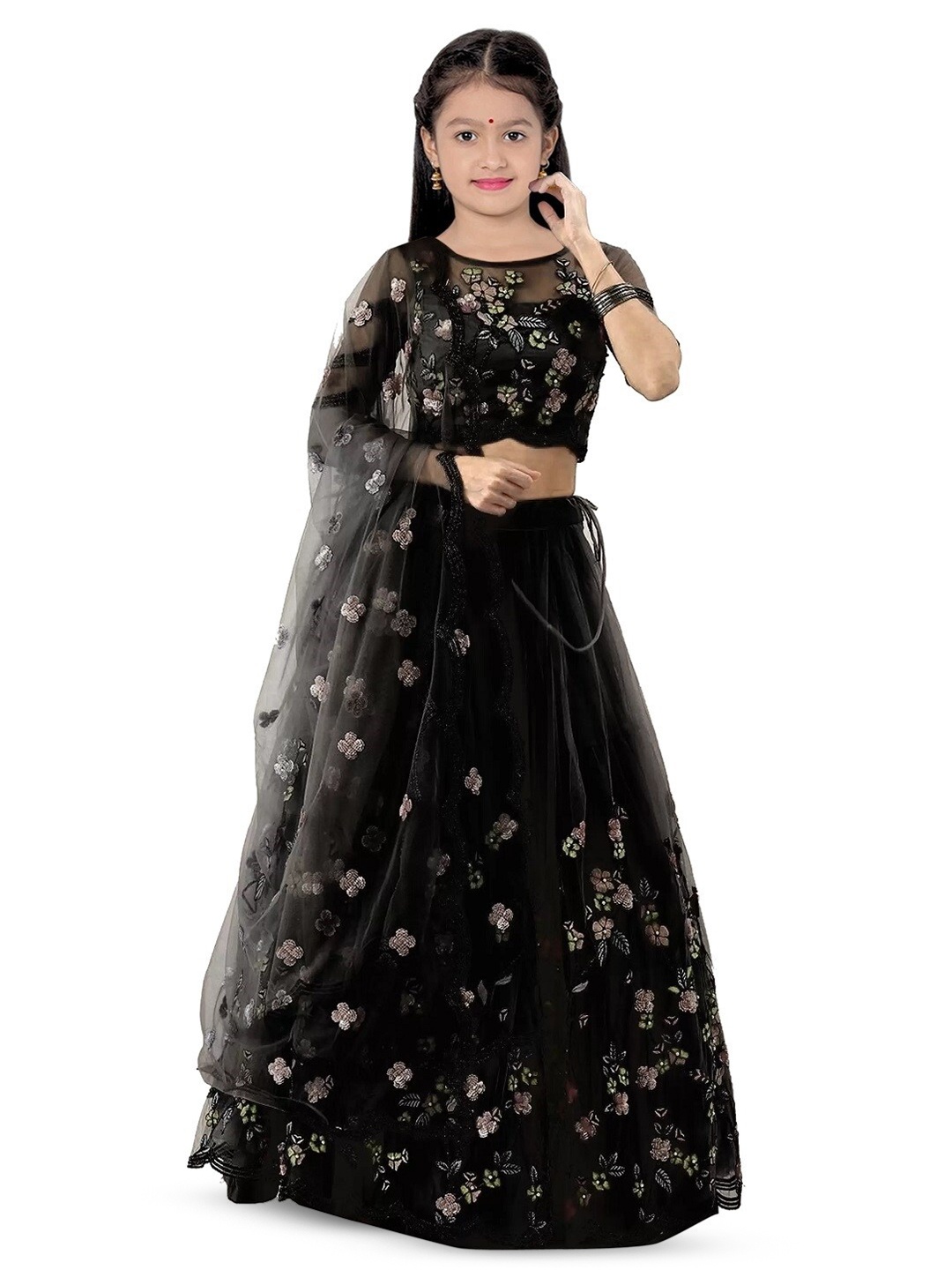 BAESD Girls Embroidered Net Semi-Stitched Lehenga & Unstitched Blouse With Dupatta, Black
BAESD Girls Embroidered Net Semi-Stitched Lehenga & Unstitched Blouse With Dupatta, Black