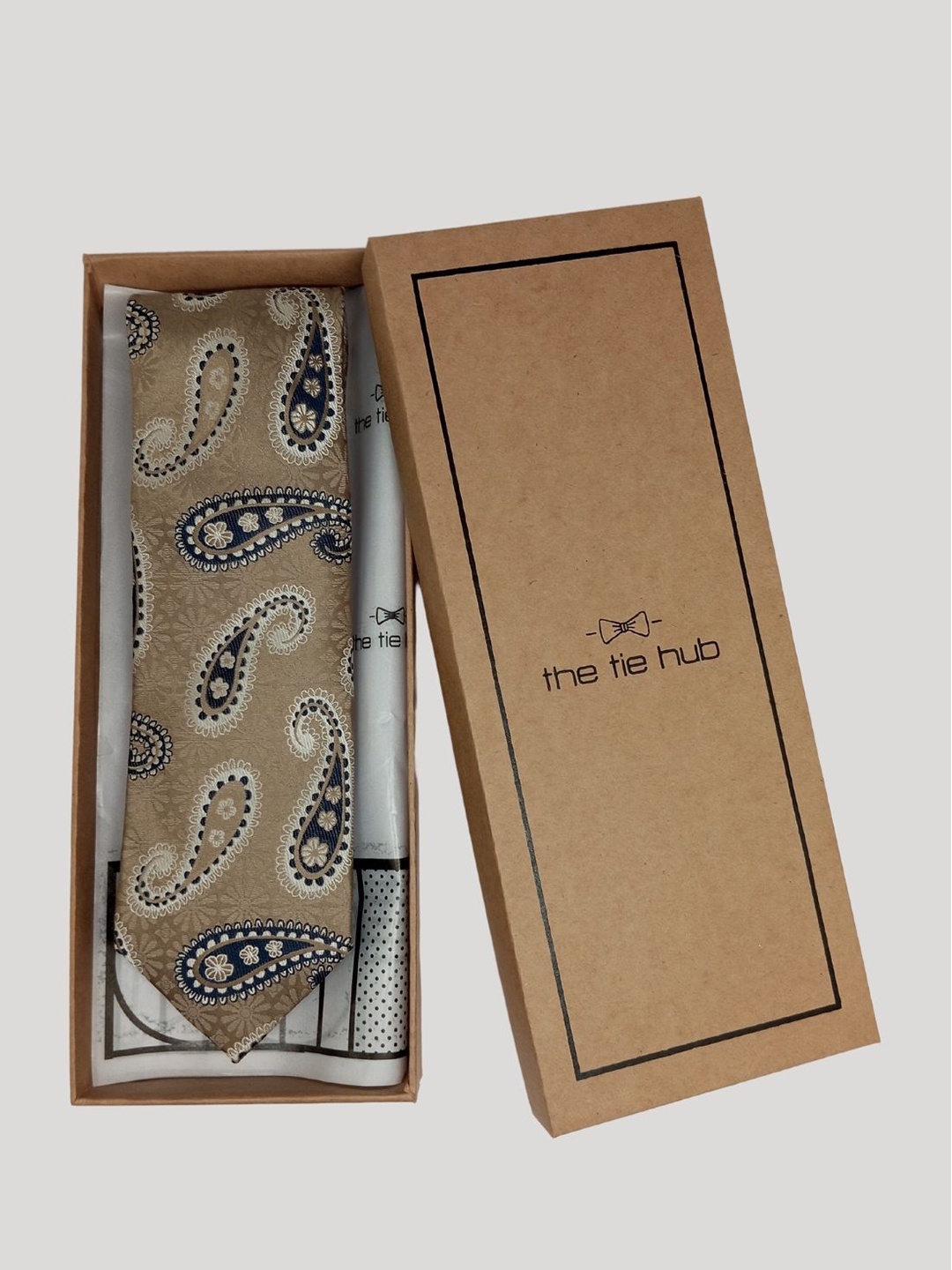 The Tie Hub Men Woven Design Broad Tie, Cream