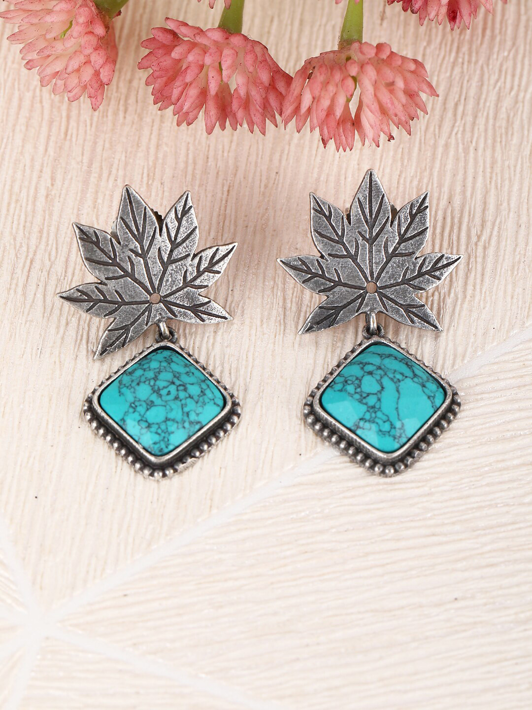 Sangria Silver-Plated Oxidised Drop Earrings 
Sangria Silver-Plated Oxidised Drop Earrings