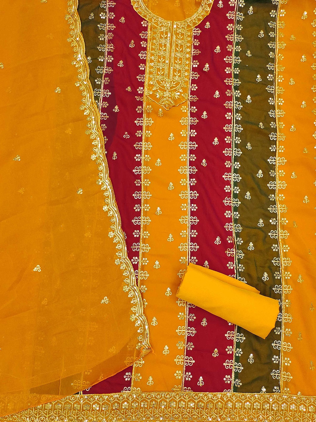 KALINI Ethnic Motifs Embroidered Thread Work Detailed Unstitched Dress Material, Mustard
KALINI Ethnic Motifs Embroidered Thread Work Detailed Unstitched Dress Material, Mustard