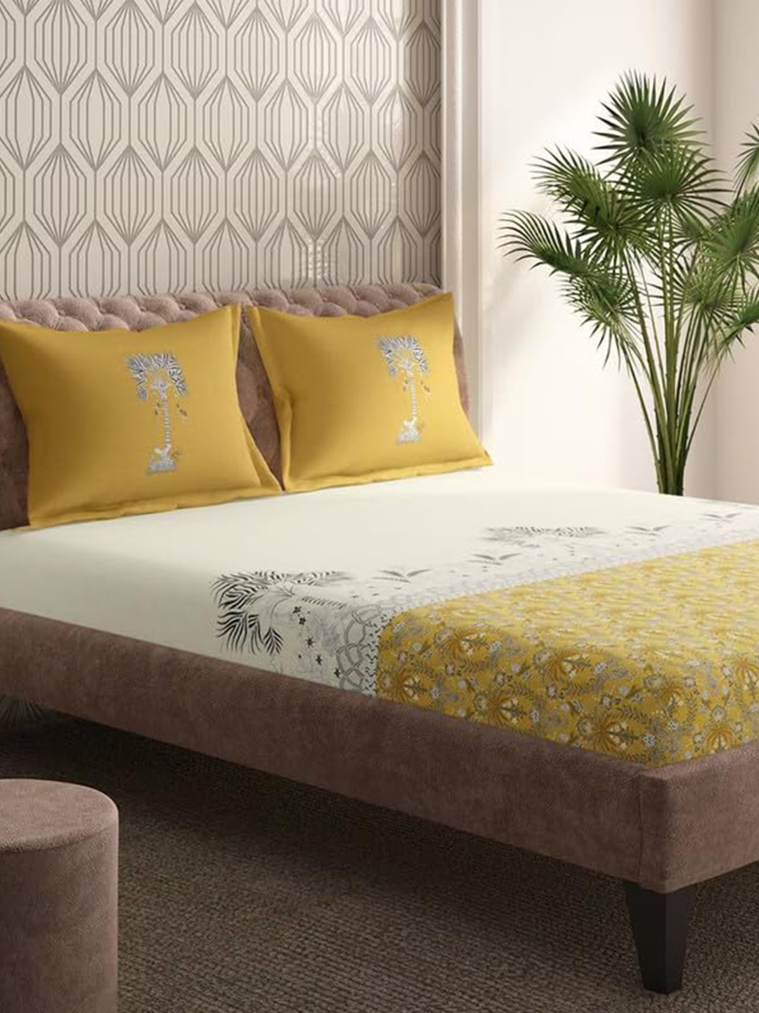 Portico White & Yellow Ethnic Motifs Cotton 180 TC King Bedsheet with 2 Pillow Covers
Portico White & Yellow Ethnic Motifs Cotton 180 TC King Bedsheet with 2 Pillow Covers