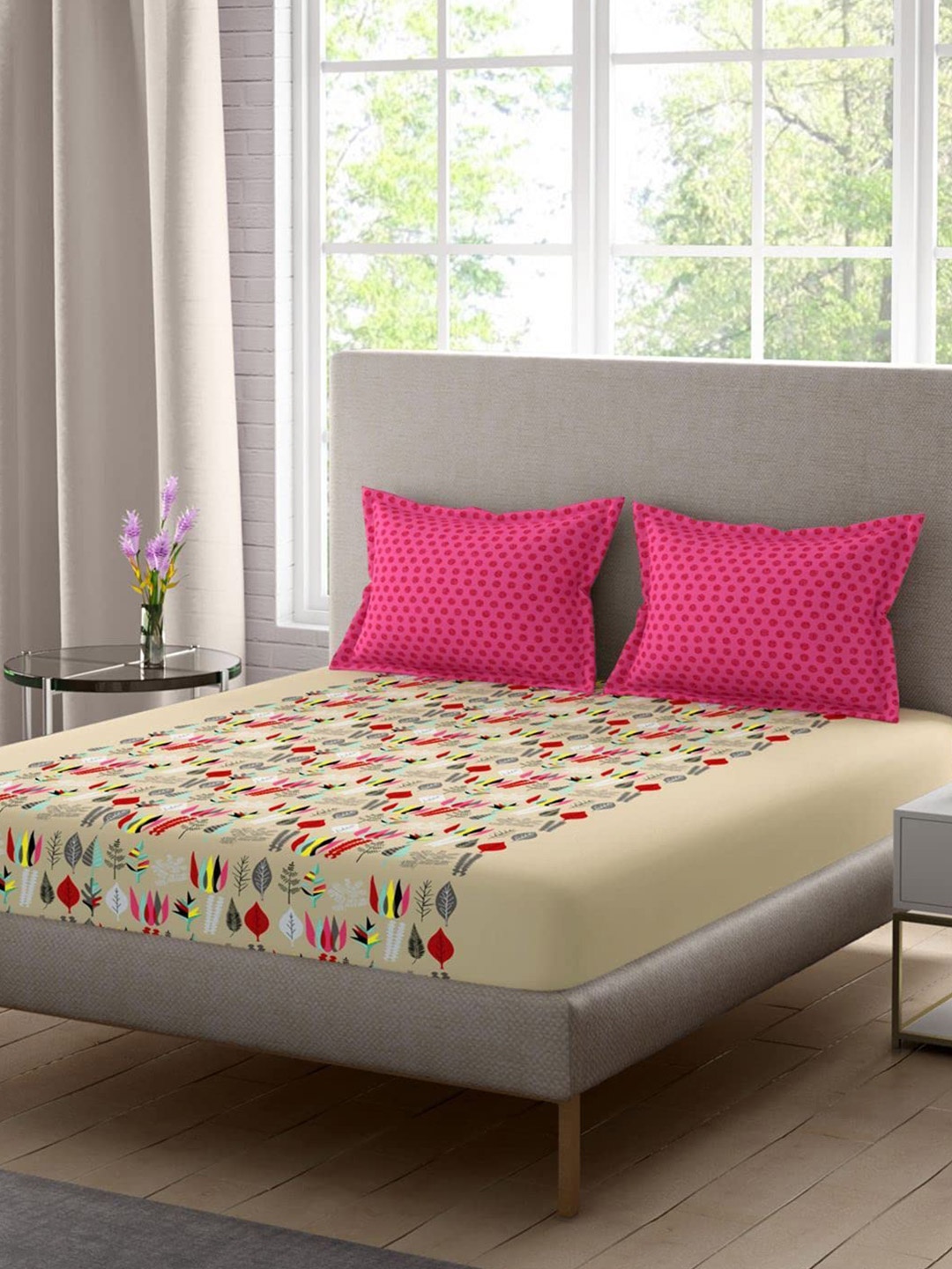 Portico Cream-Coloured & Blue Ethnic Motifs Cotton 180 TC King Bedsheet & 2 Pillow Covers
Portico Cream-Coloured & Blue Ethnic Motifs Cotton 180 TC King Bedsheet & 2 Pillow Covers