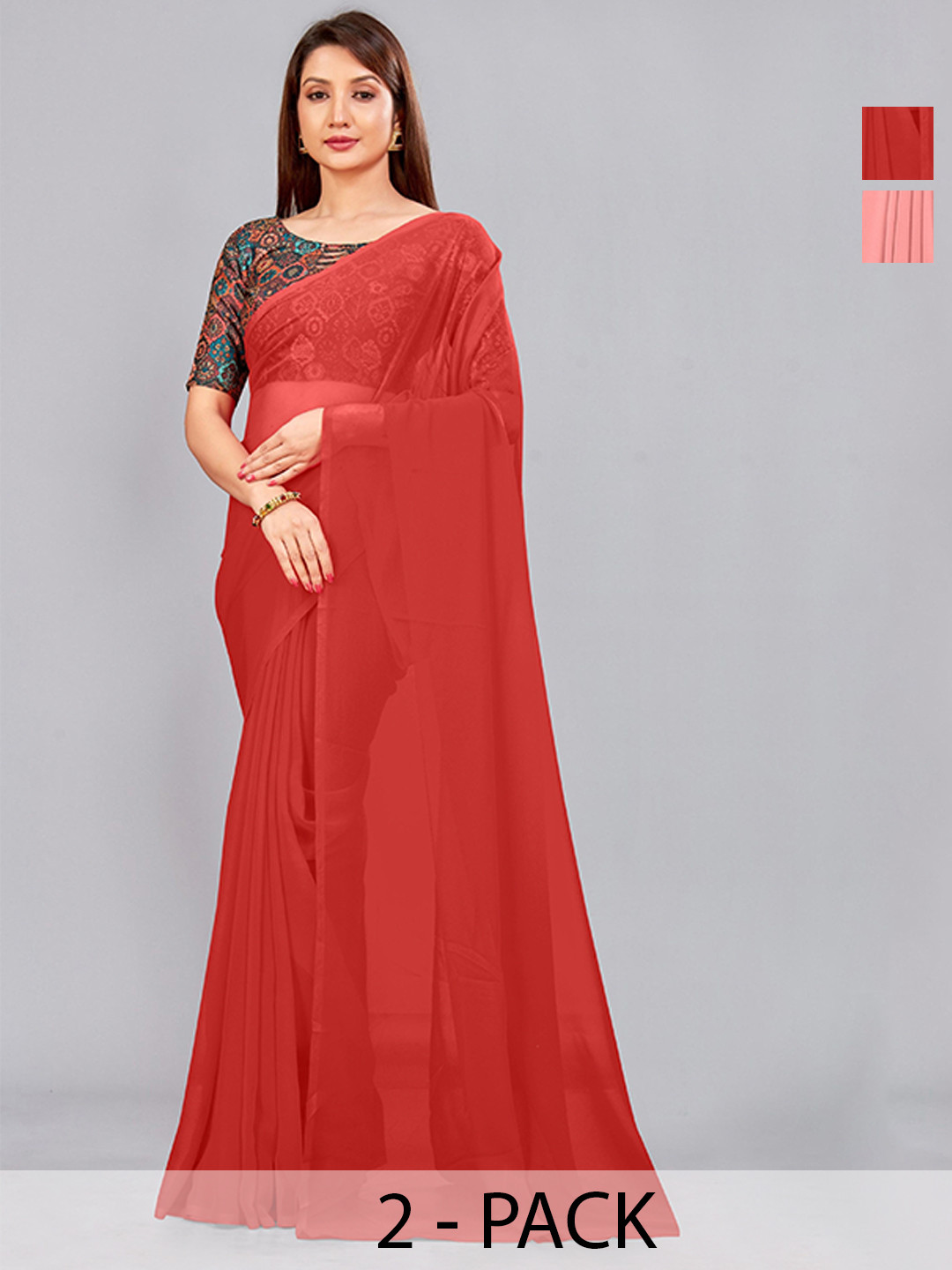 CastilloFab Selection Of 2 Pure Georgette Saree, Red 
CastilloFab Selection Of 2 Pure Georgette Saree, Red