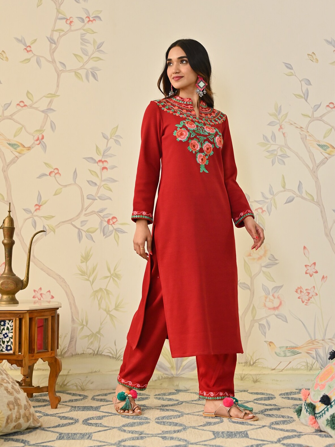 Rustorange Floral Embroidered Mandarin Collar Long Sleeves Thread Work Acrylic Kurta, Maroon
Rustorange Floral Embroidered Mandarin Collar Long Sleeves Thread Work Acrylic Kurta, Maroon