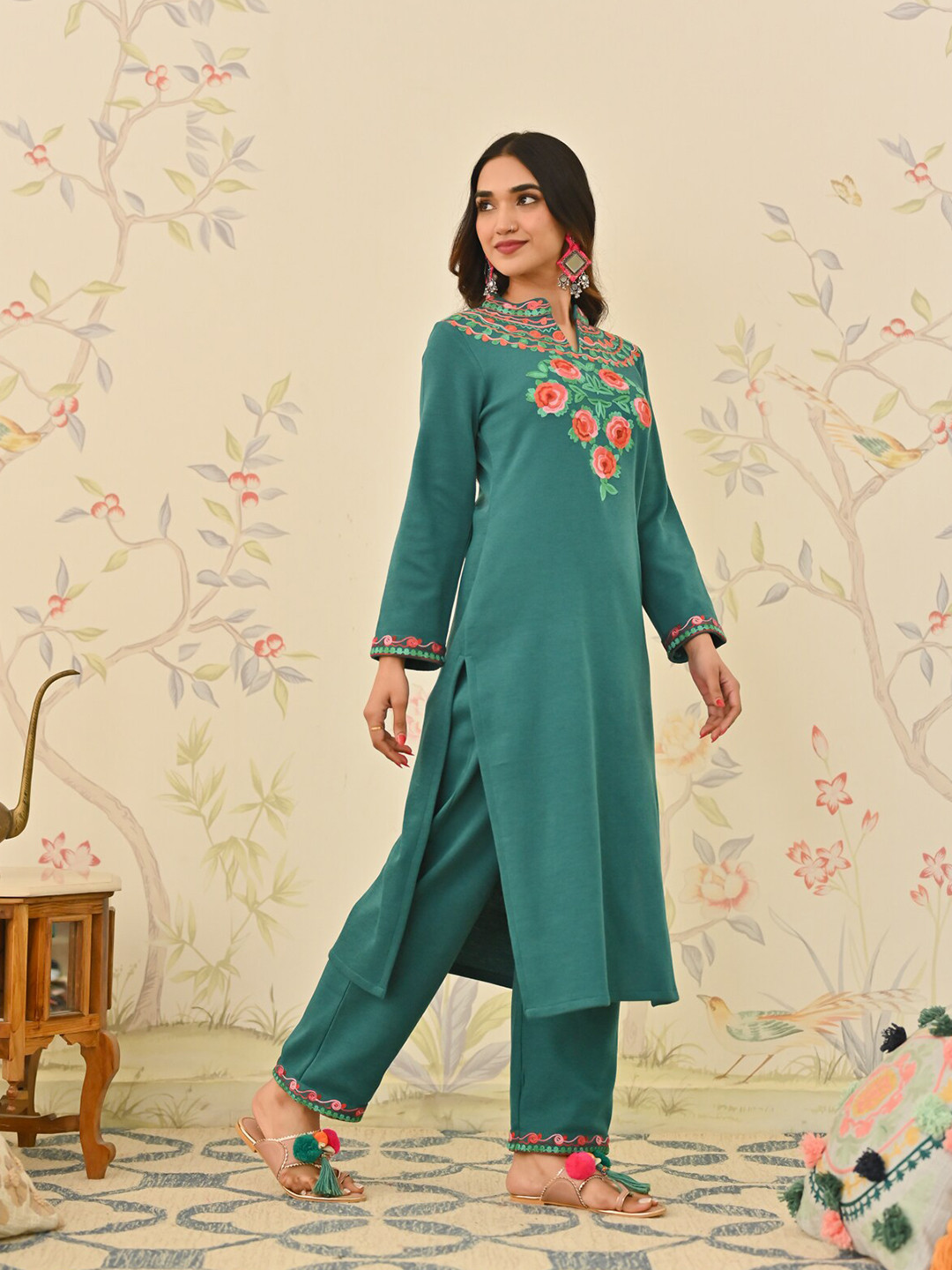 Rustorange Floral Embroidered Mandarin Collar Long Sleeves Thread Work Acrylic Kurta, Teal
Rustorange Floral Embroidered Mandarin Collar Long Sleeves Thread Work Acrylic Kurta, Teal