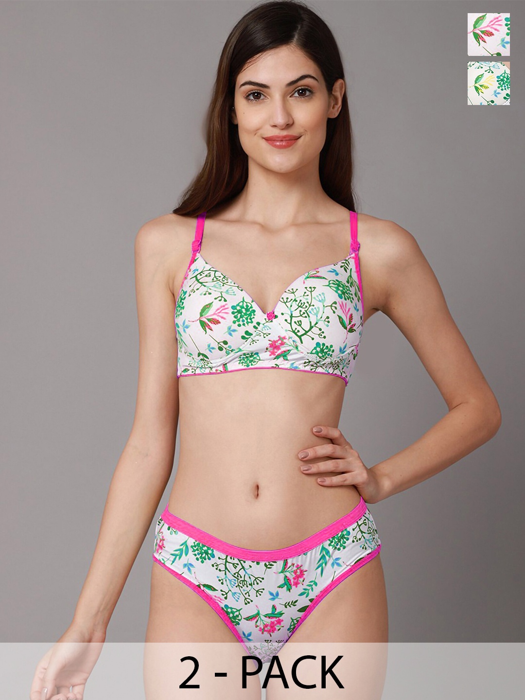 AROUSY Pack Of 2 Floral Printed Cotton Lightly Padded Bra & Mid-Rise Brief, Pink
AROUSY Pack Of 2 Floral Printed Cotton Lightly Padded Bra & Mid-Rise Brief, Pink