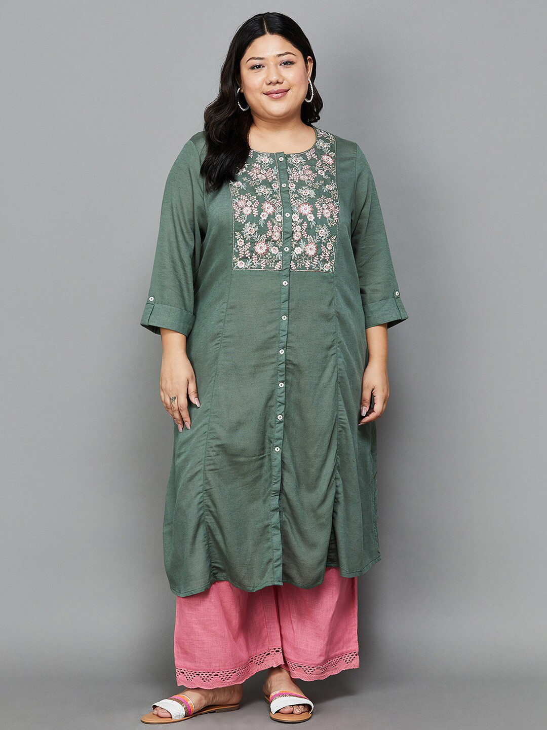 Moiree by Lifestyle Plus Size Floral Yoke Designed Round Neck Thread Work Panelled Kurta, Olive
Moiree by Lifestyle Plus Size Floral Yoke Designed Round Neck Thread Work Panelled Kurta, Olive