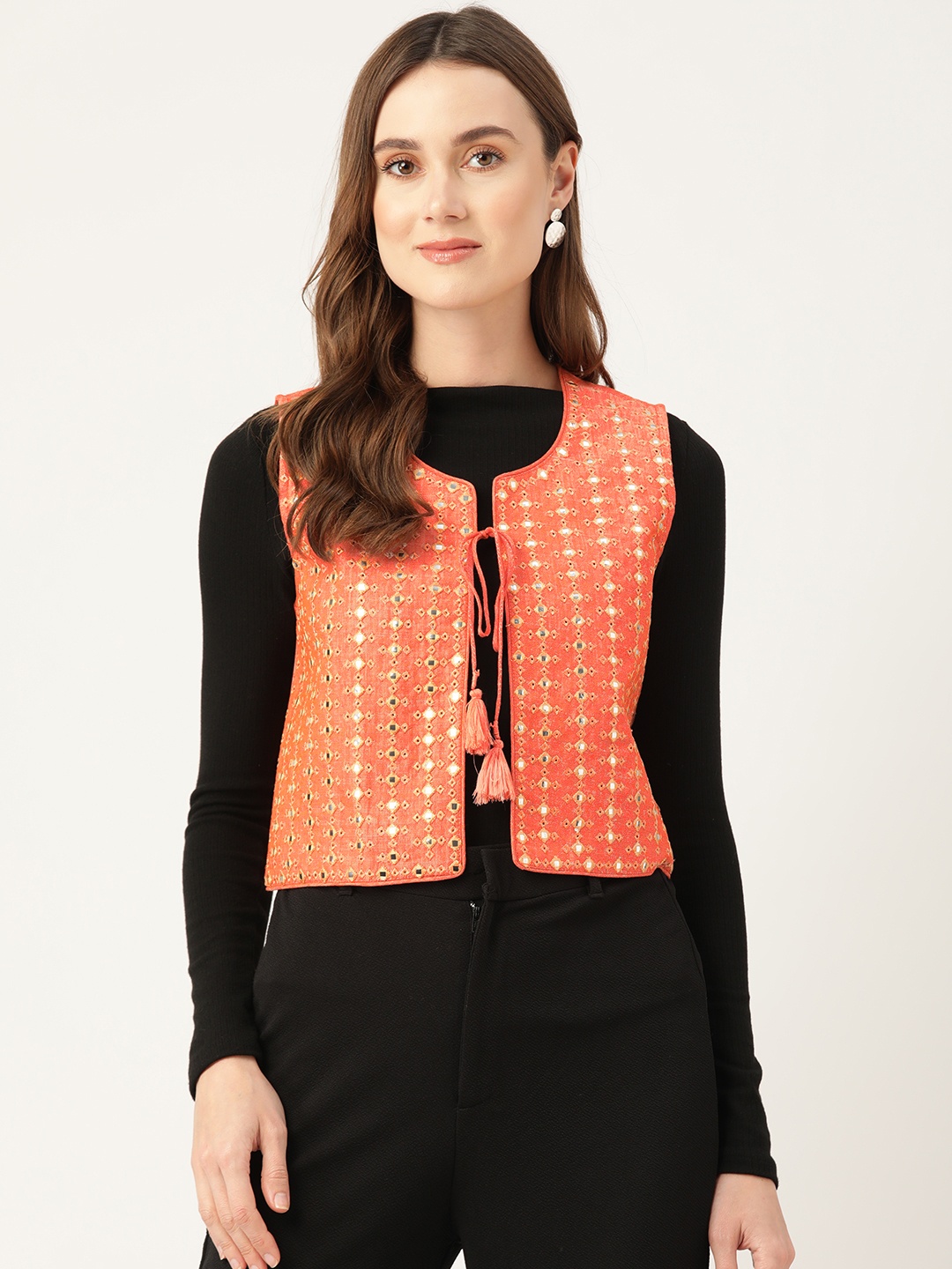 Rue Collection Geometric Pure Cotton Crop Tailored Jacket with Embroidered Detail, Orange
Rue Collection Geometric Pure Cotton Crop Tailored Jacket with Embroidered Detail, Orange