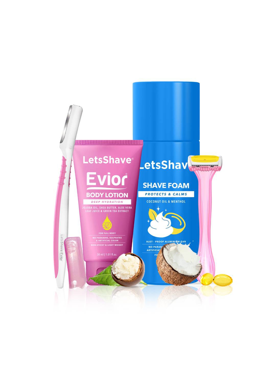 LetsShave Evior Set of 4 Face & Bikini Razor, Body Lotion 30ml & Shave Foam 200g, Pink
LetsShave Evior Set of 4 Face & Bikini Razor, Body Lotion 30ml & Shave Foam 200g, Pink