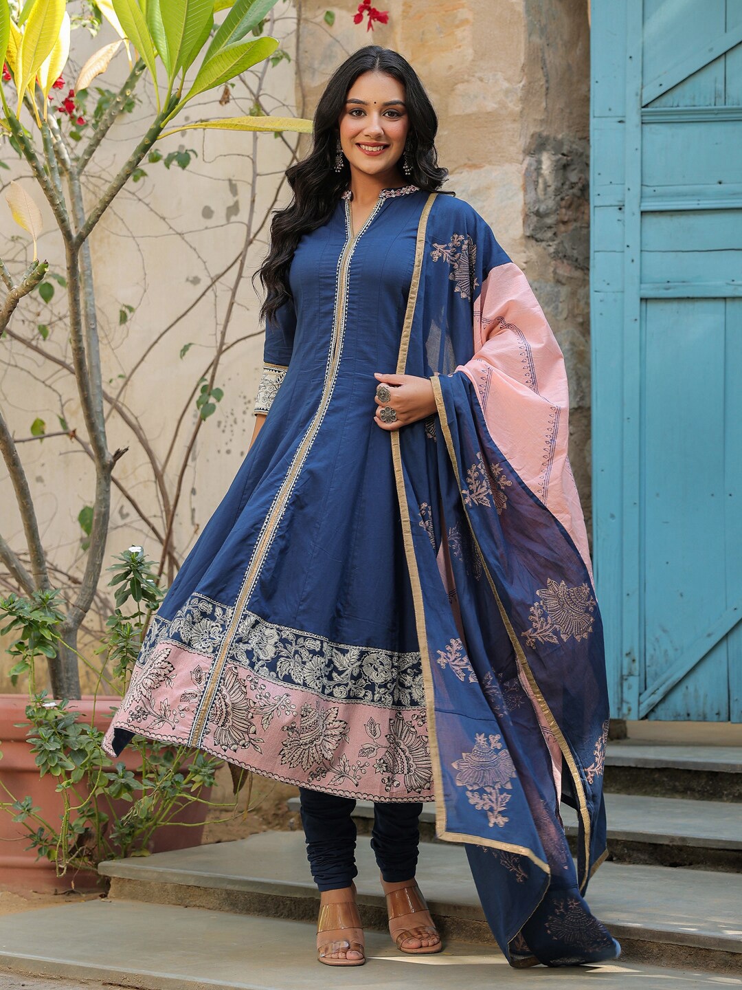 Rain & Rainbow Ethnic Motifs Printed Pure Cotton Anarkali Kurta With Churidar & Dupatta, Navy blue
Rain & Rainbow Ethnic Motifs Printed Pure Cotton Anarkali Kurta With Churidar & Dupatta, Navy blue