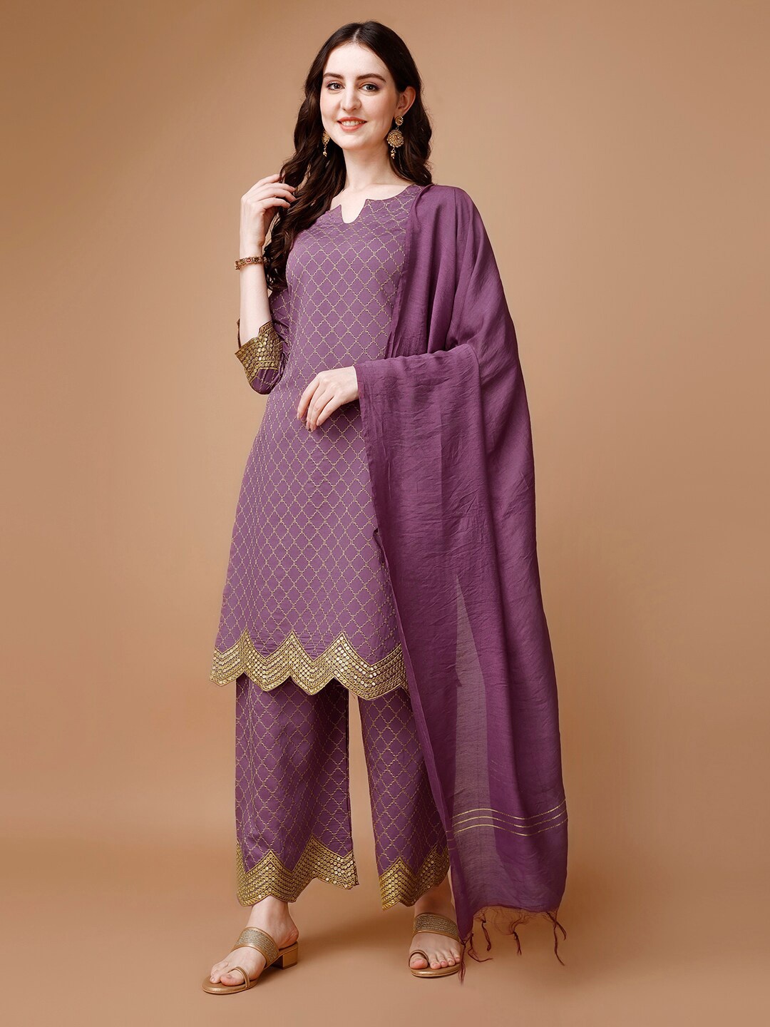 KALINI Ethnic Motifs Embroidered Sequinned Kurta With Palazzo & Dupatta, Purple
KALINI Ethnic Motifs Embroidered Sequinned Kurta With Palazzo & Dupatta, Purple