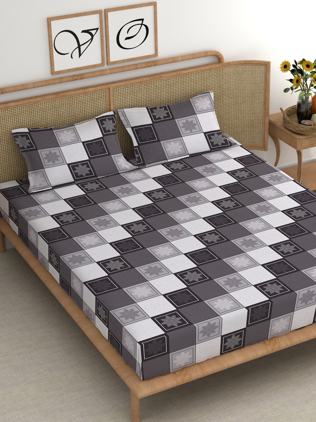 CHHAVI INDIA Grey & White Geometric Microfiber 210 TC King Bedsheet With 2 Pillow Covers
CHHAVI INDIA Grey & White Geometric Microfiber 210 TC King Bedsheet With 2 Pillow Covers
