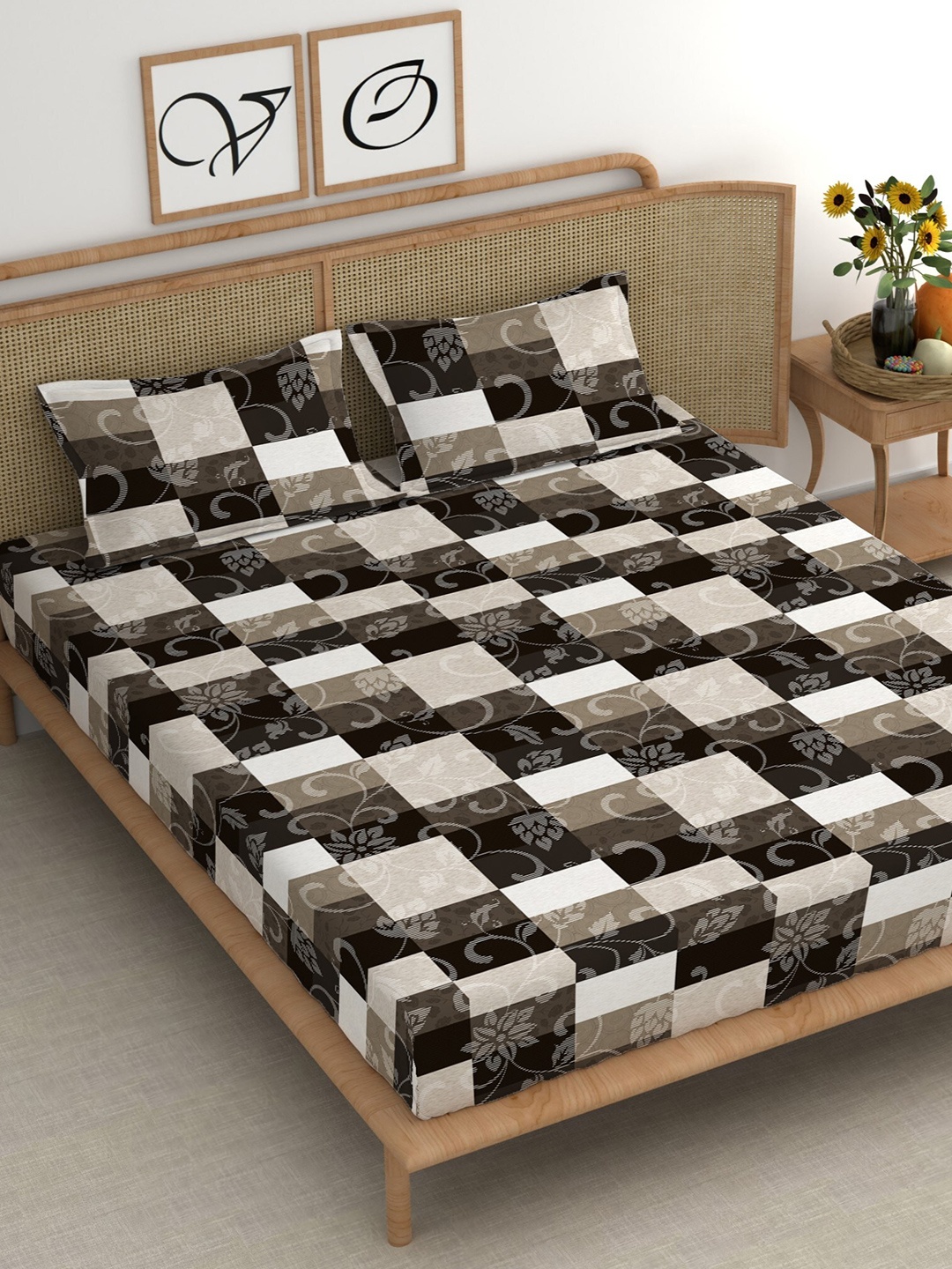 CHHAVI INDIA Brown & White Geometric Microfiber 210 TC King Bedsheet With 2 Pillow Covers
CHHAVI INDIA Brown & White Geometric Microfiber 210 TC King Bedsheet With 2 Pillow Covers