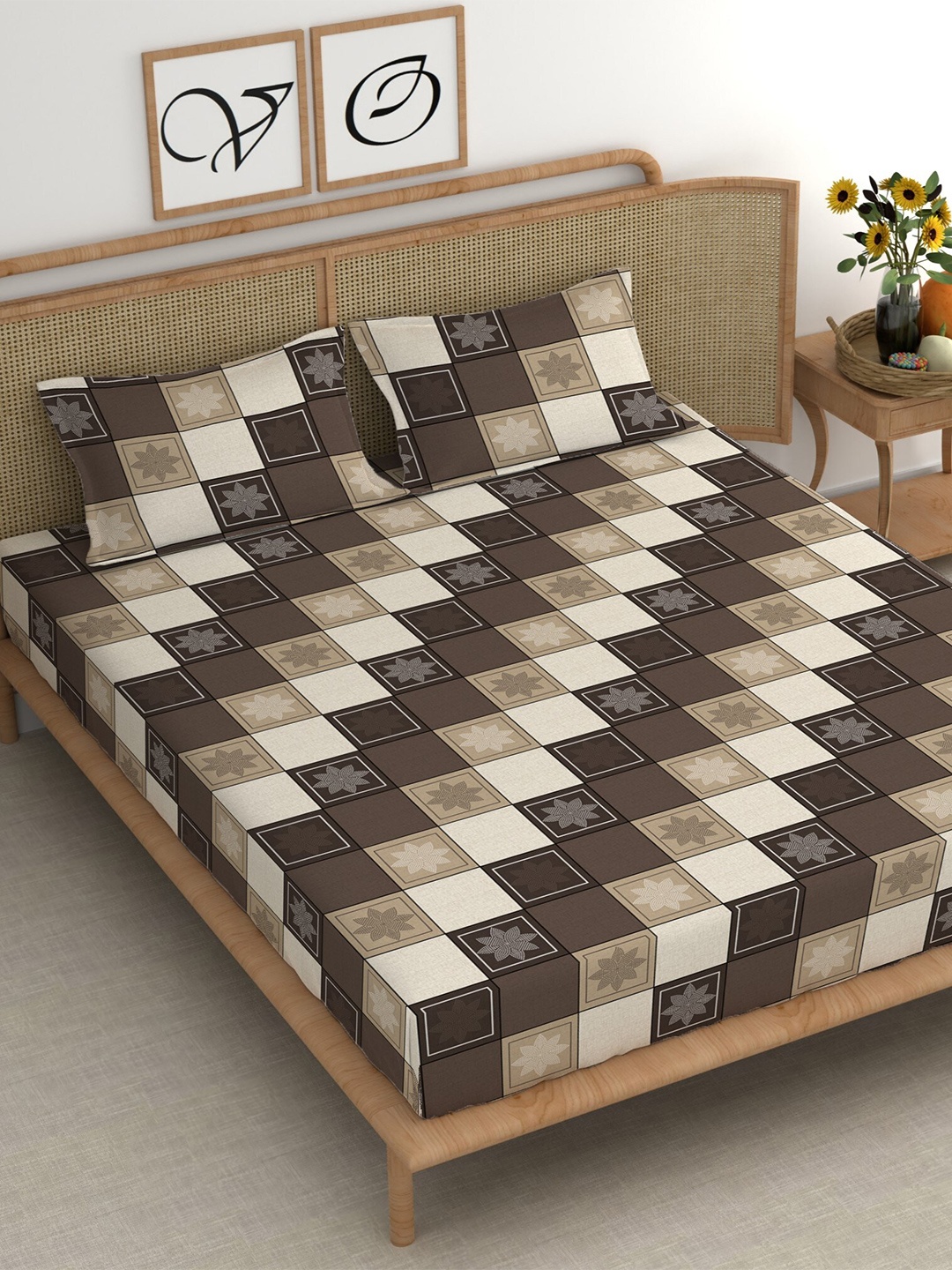 CHHAVI INDIA Brown & White Geometric Microfiber 210 TC King Bedsheet With 2 Pillow Covers
CHHAVI INDIA Brown & White Geometric Microfiber 210 TC King Bedsheet With 2 Pillow Covers