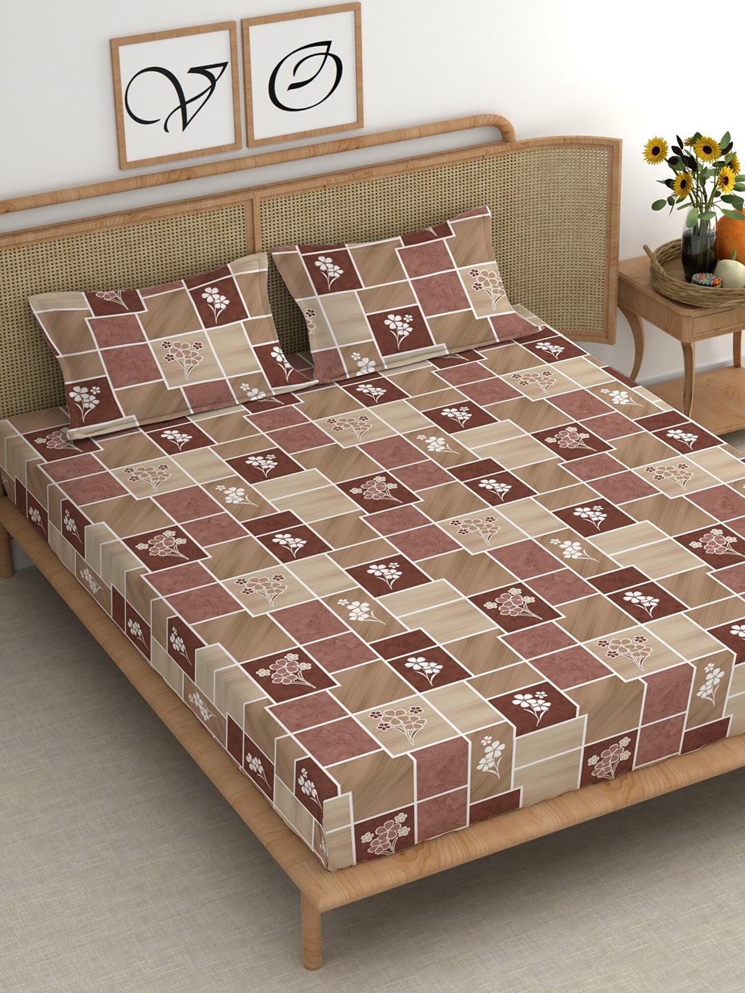 CHHAVI INDIA Beige & White Geometric Microfiber 210 TC King Bedsheet With 2 Pillow Covers
CHHAVI INDIA Beige & White Geometric Microfiber 210 TC King Bedsheet With 2 Pillow Covers