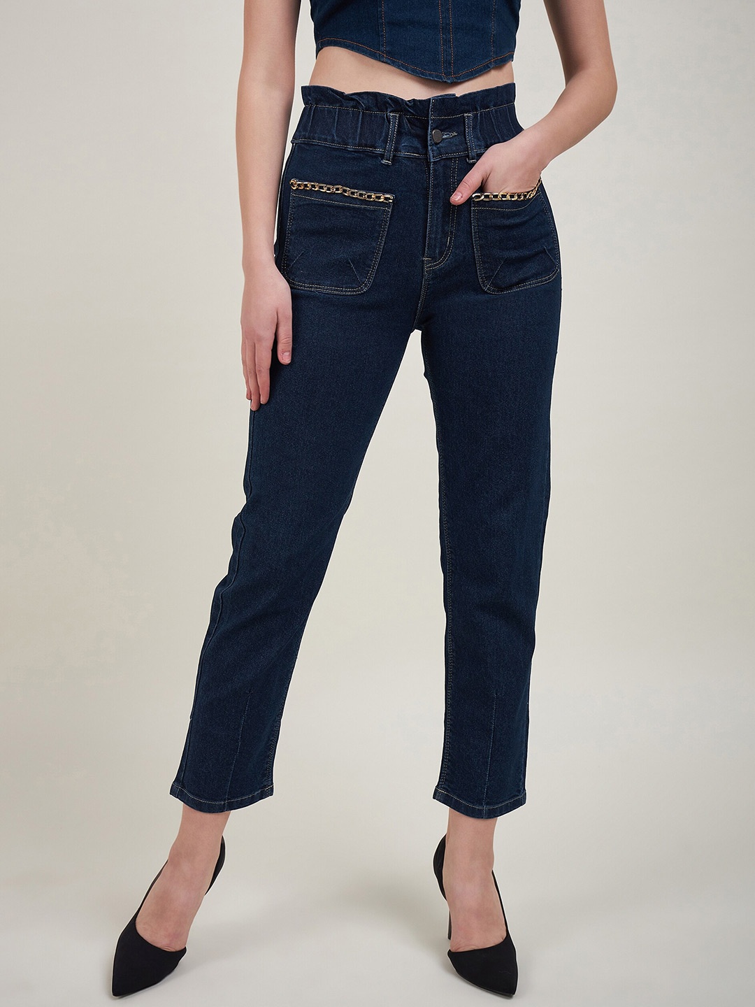 STYLECAST X KASSUALLY Women High-Rise Clean Look Embellished Stretchable Jeans, Navy blue
STYLECAST X KASSUALLY Women High-Rise Clean Look Embellished Stretchable Jeans, Navy blue