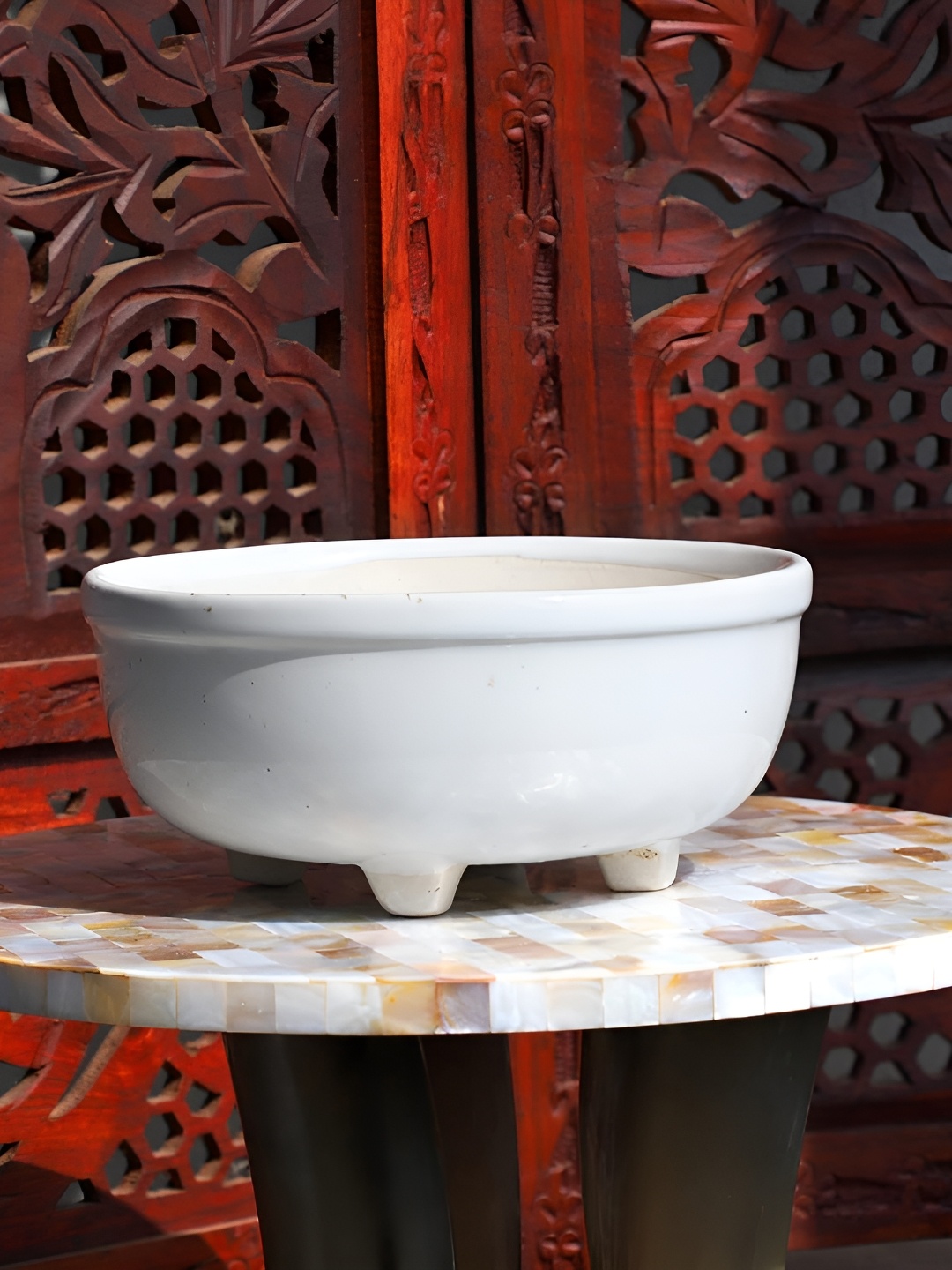 INDIA MEETS INDIA White Ceramic Bowl Planter