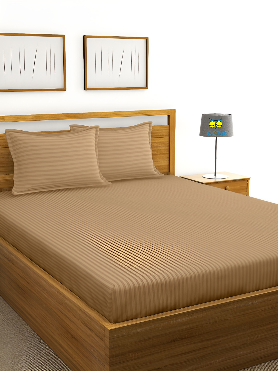 House of Owlet Tan Striped Cotton 300 TC King Bedsheet with 2 Pillow Covers
House of Owlet Tan Striped Cotton 300 TC King Bedsheet with 2 Pillow Covers